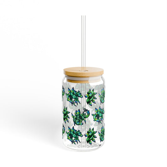 Chibi Arith the Stegosaurus Pattern- Chibi Dinosaur Art- Prehistoric Creature- Glass Tumbler 16oz