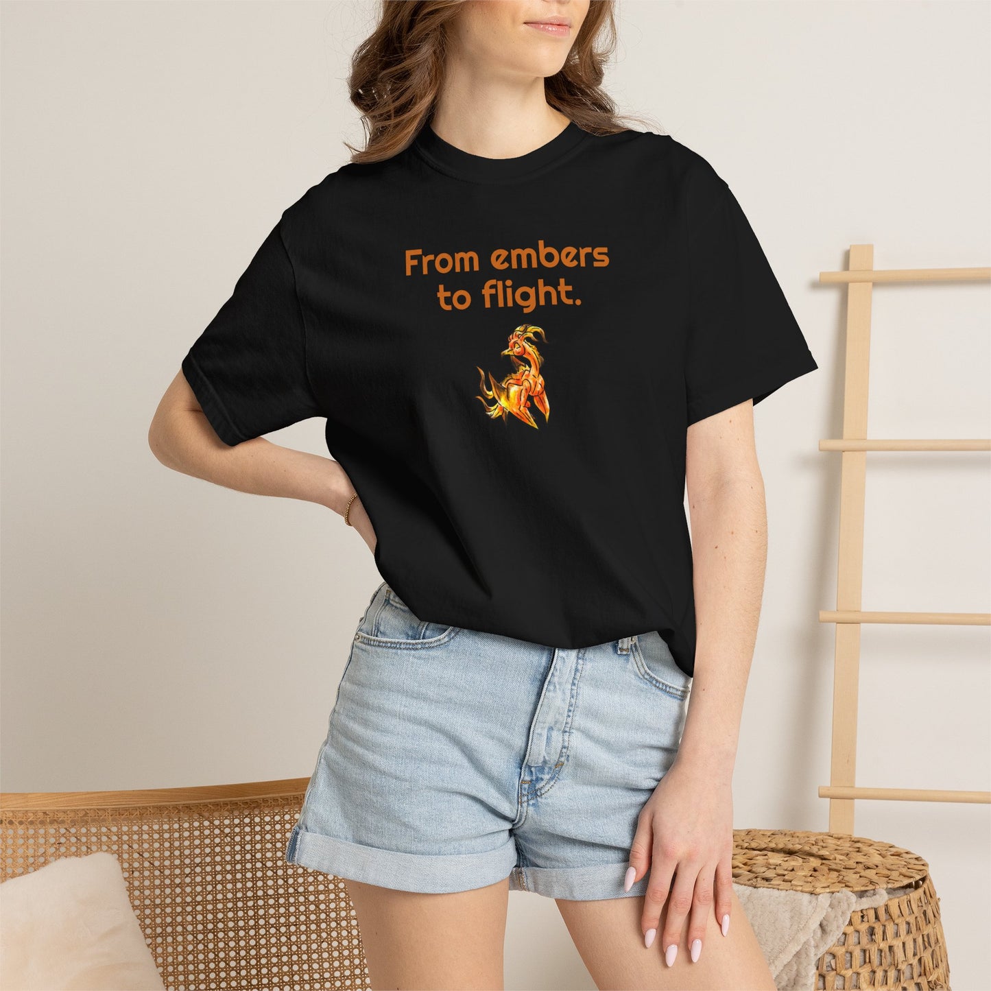 Chibi Cayene the Pheonix- Embers- Fantasy Bird Illustration- Majestic Phoenix- T-shirt