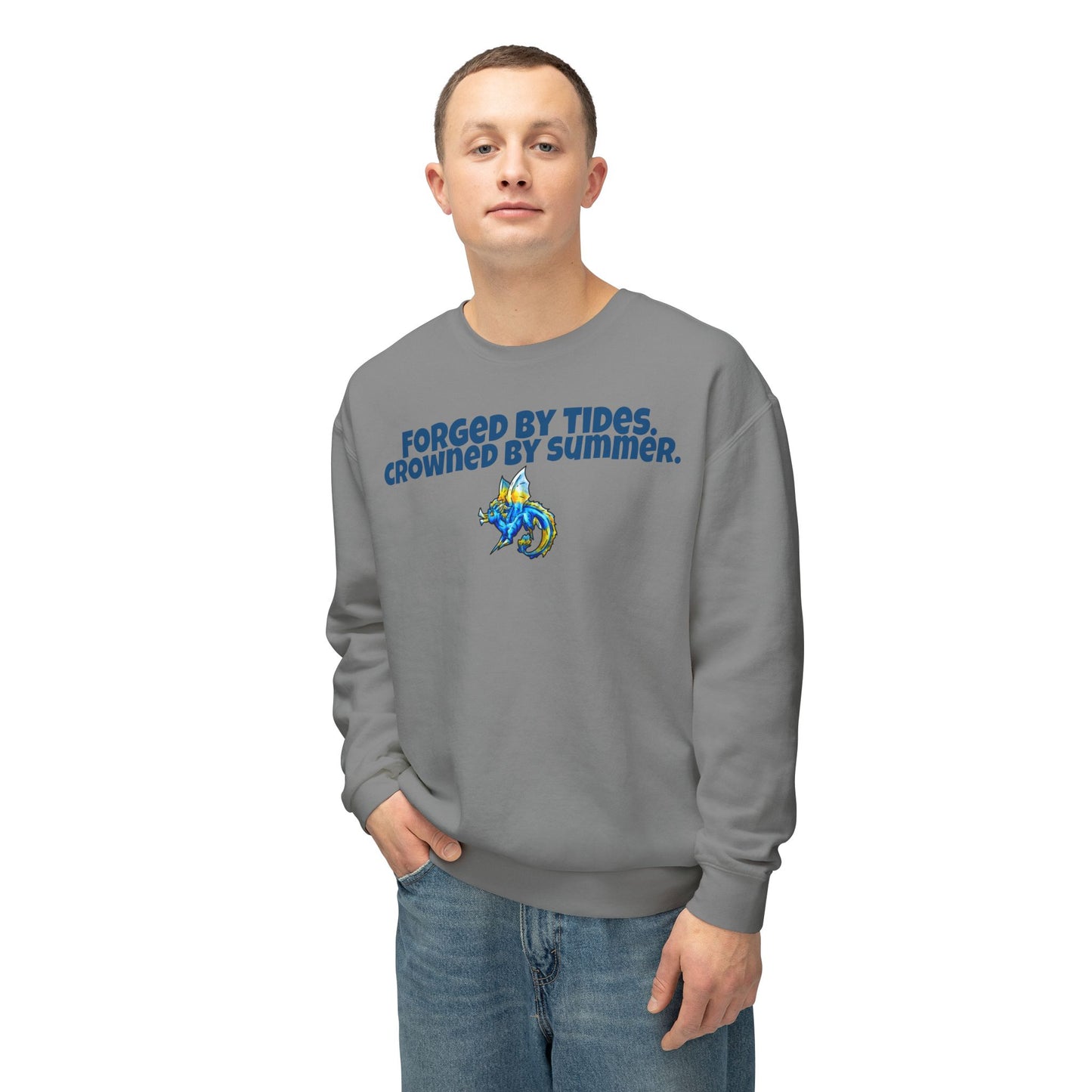 Chibi Summer Dragon- Forged & Crowned- Summer Fantasy- Sunlit Tide Dragon- Crewneck
