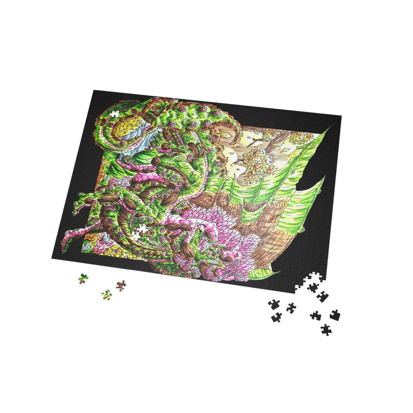 Spring Dragon- Fantasy Nature- Mythical Creature- Forest Guardian Art - Dragon Lover Gift- Puzzle