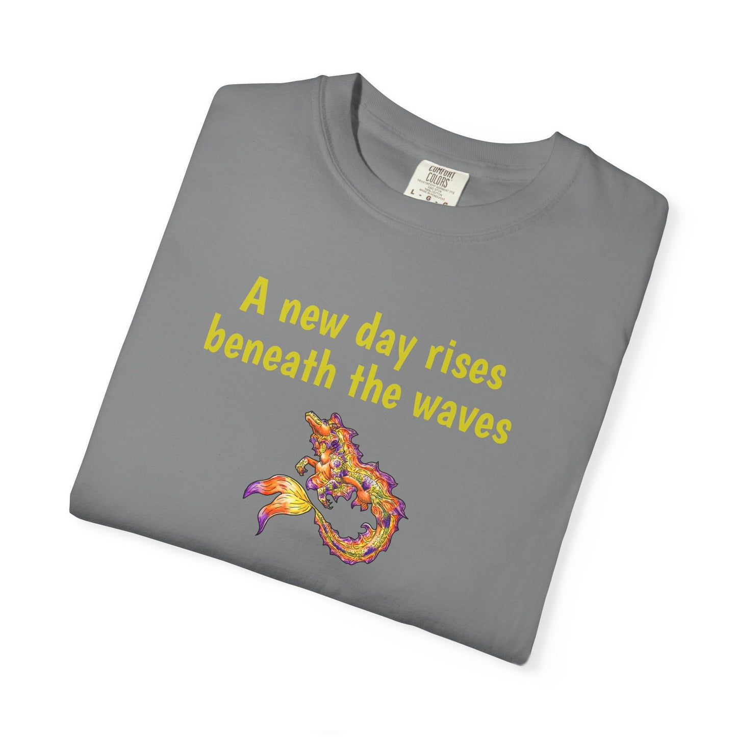 Sunrise Hippocampus – New Day- Golden Ocean Fantasy Art – Warm Fantasy Sea Creature Art- T-Shirt