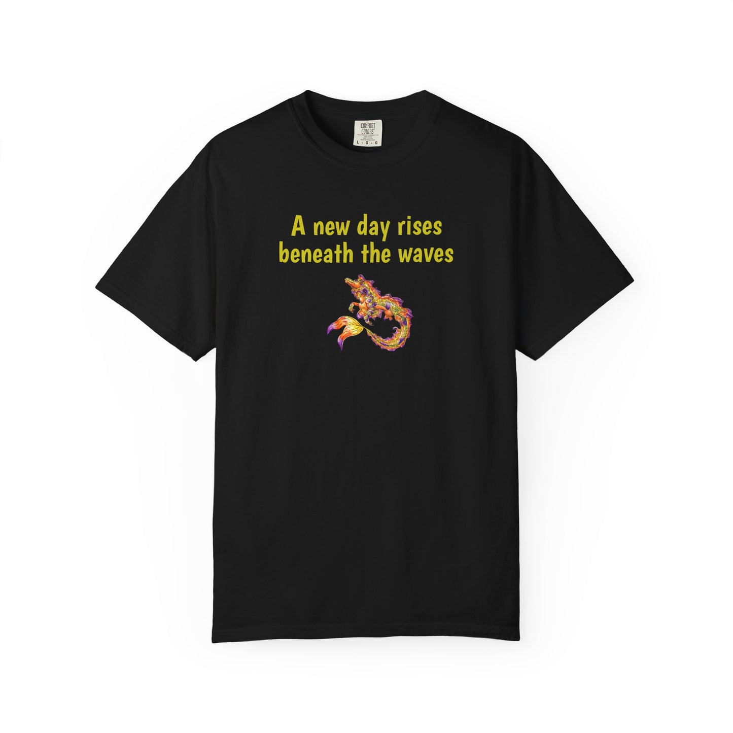 Sunrise Hippocampus – New Day- Golden Ocean Fantasy Art – Warm Fantasy Sea Creature Art- T-Shirt