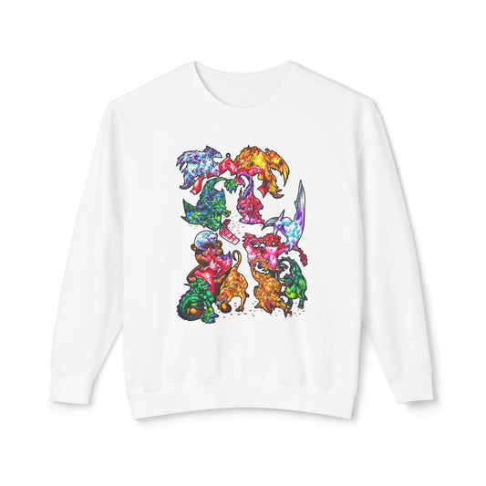 Valentine Cuties- Dinosaur Grouping – Fantasy Animal Art – Valentine's Day Art – Mythical Creature Decor – Valentine Lover Gift Unisex Crewneck