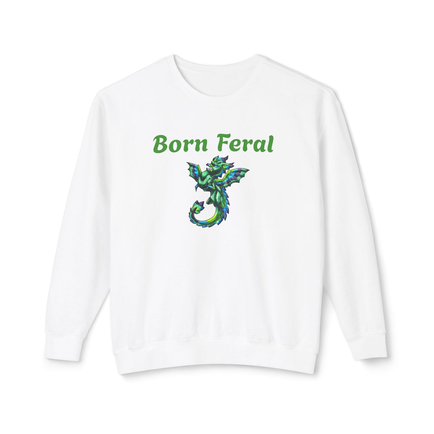 Arlith- Emerald Chibi Dragon – Aggressive Green Fantasy Chibi Dragon– Born Feral Crewneck – Mythical Creature– Dragon Lover Gift Unisex Crewneck