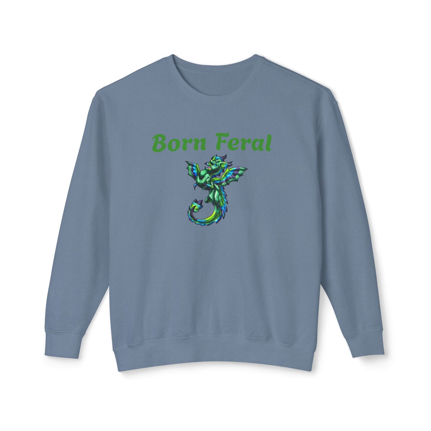 Arlith- Emerald Chibi Dragon – Aggressive Green Fantasy Chibi Dragon– Born Feral Crewneck – Mythical Creature– Dragon Lover Gift Unisex Crewneck