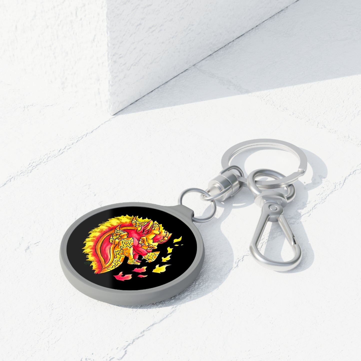 Cutesy Fire Dragon Head Keyring Tag