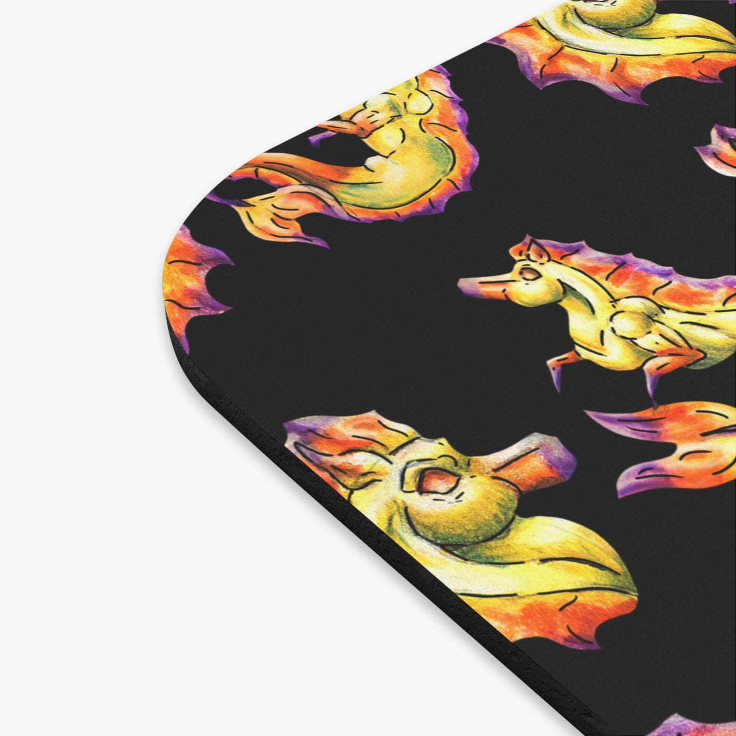Chibi Sunrise Hippocampus – Pattern- Golden Ocean Fantasy Art – Warm Fantasy Sea Creature Art- Mouse Pad