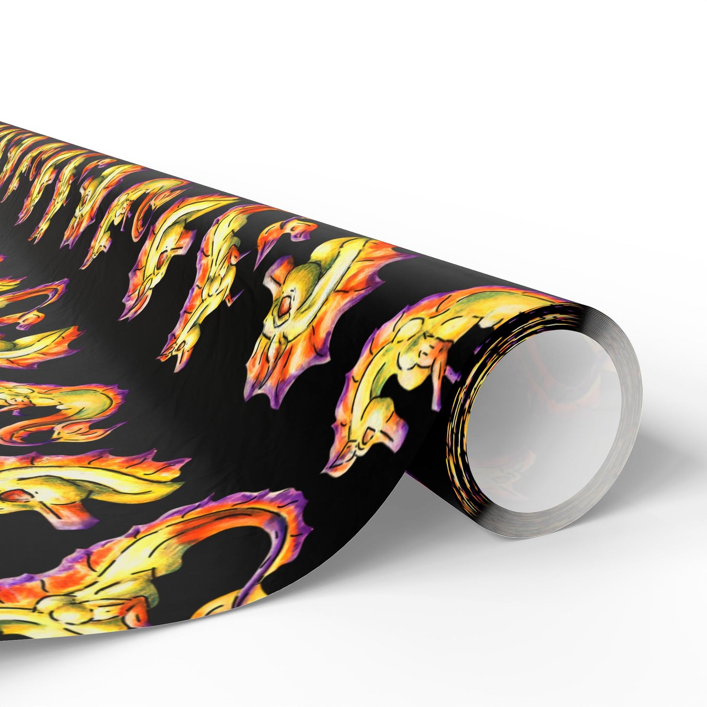Chibi Sunrise Hippocampus Pattern- Golden Ocean Fantasy Art – Warm Fantasy Sea Creature Art- Wrapping Paper
