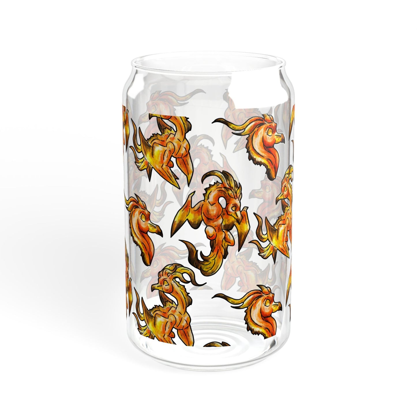 Chibi Cayene the Pheonix Pattern- Fantasy Bird Illustration- Majestic Phoenix- Glass Tumbler, 16oz