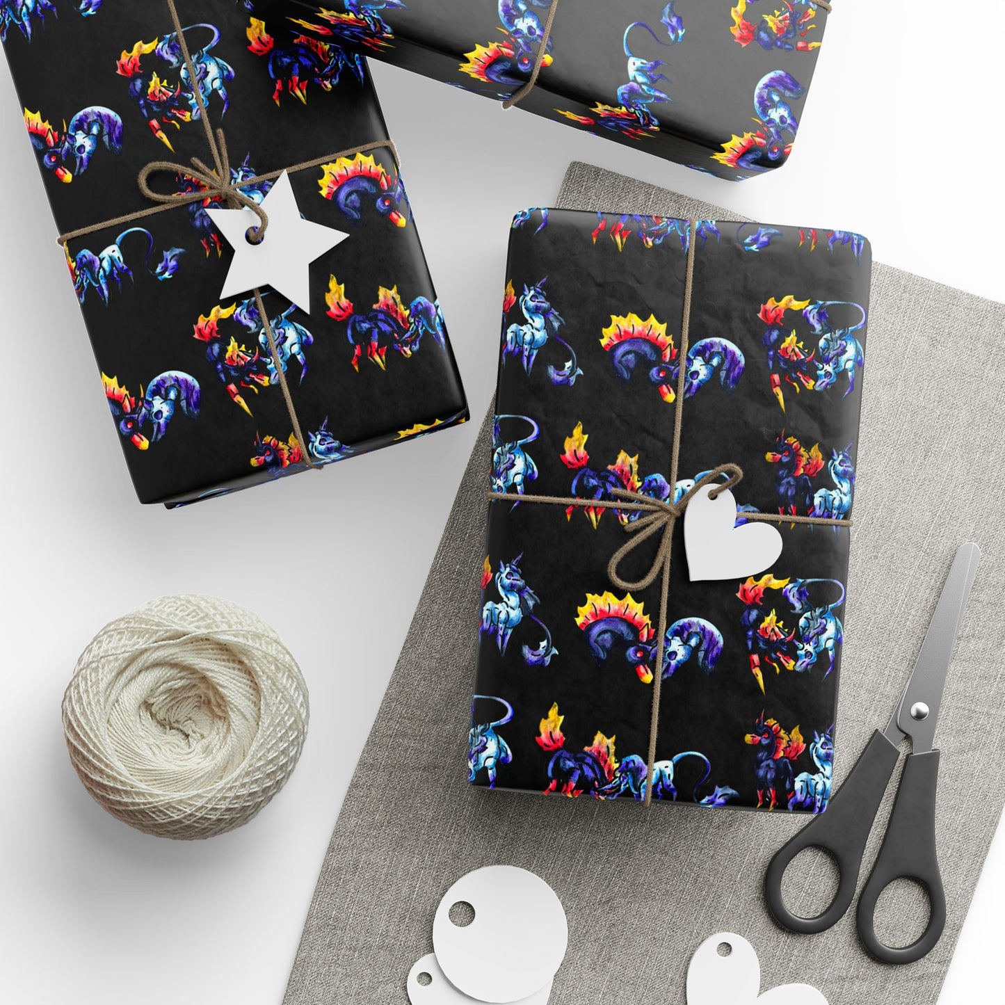 Chibi Dream and Nightmare Unicorn- Pattern- Celestial Nightmare- Duality– Light and Dark Fantasy- Wrapping Paper