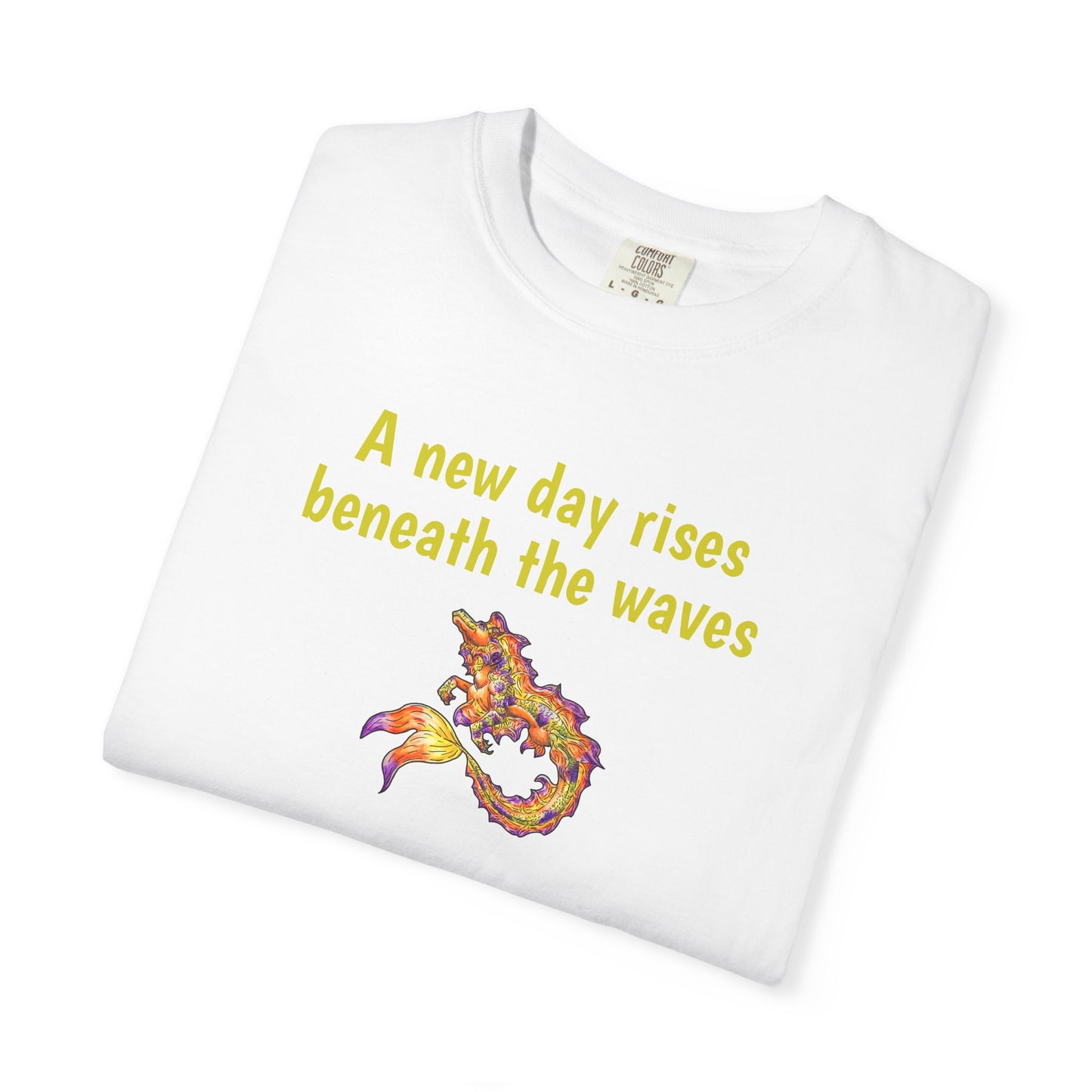 Sunrise Hippocampus – New Day- Golden Ocean Fantasy Art – Warm Fantasy Sea Creature Art- T-Shirt