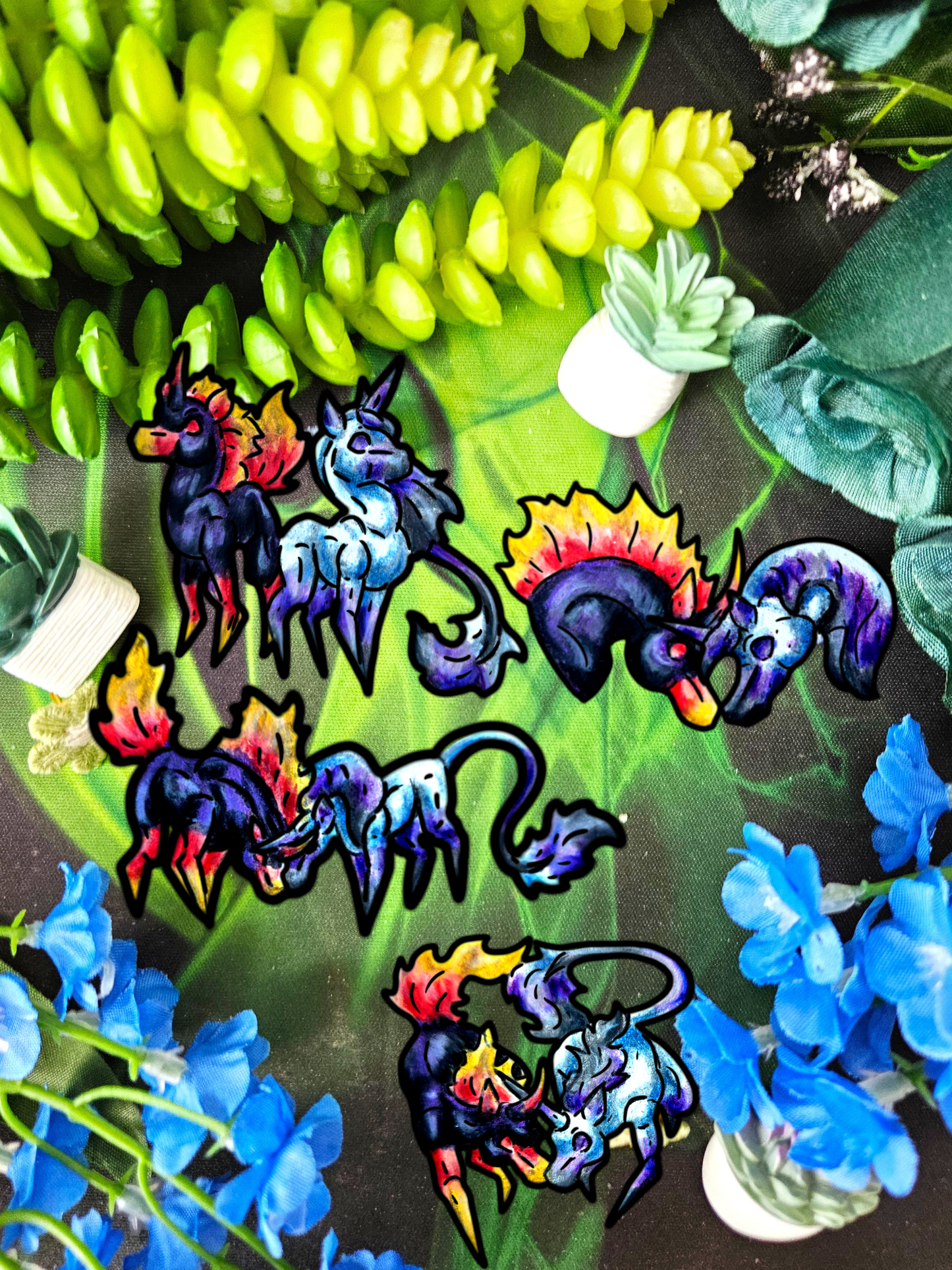 Chibi Unicorn & Nightmare 4pk Stickers