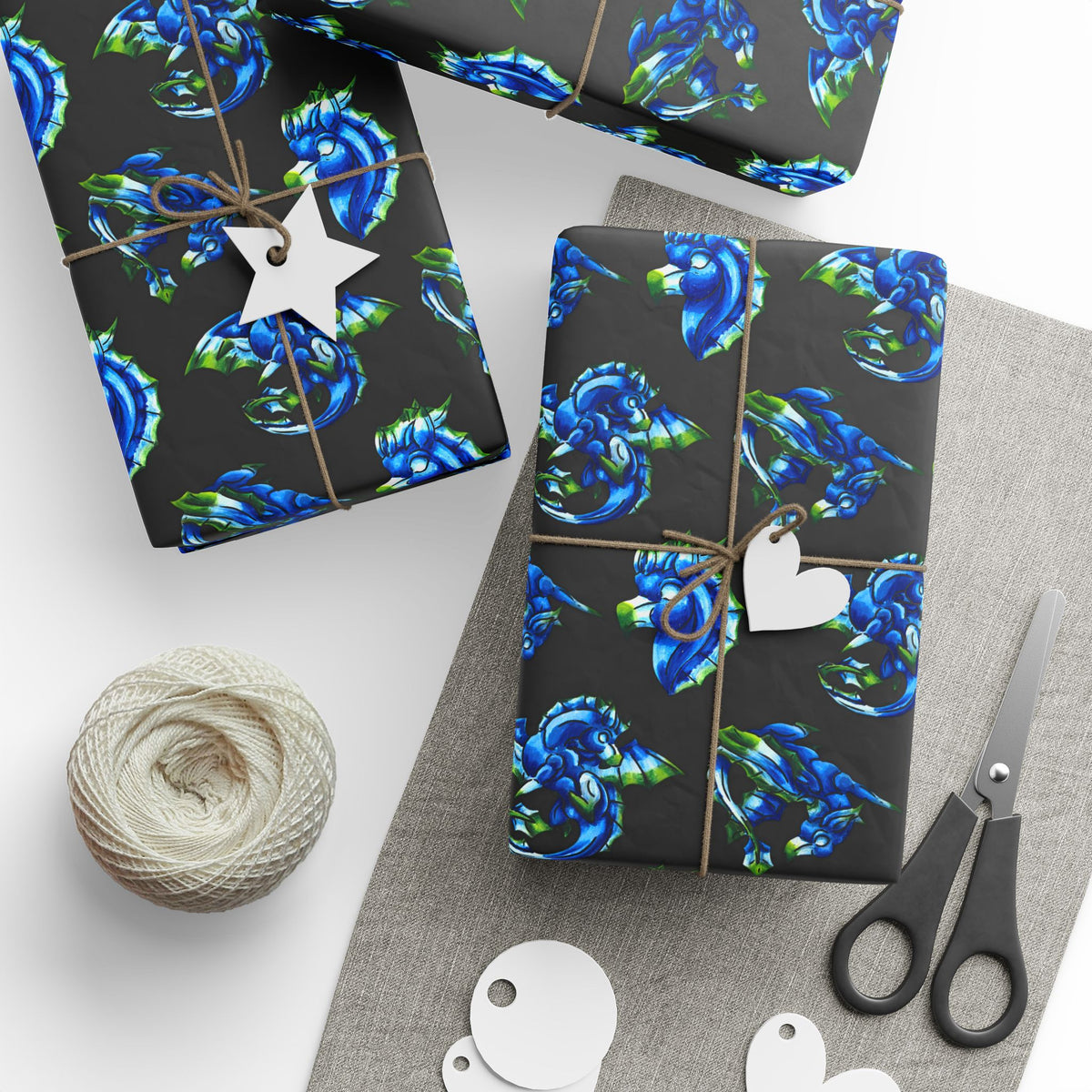 Chibi Water Dragon Art- Elemental- Aquatic Fantasy Creature-Wrapping Paper