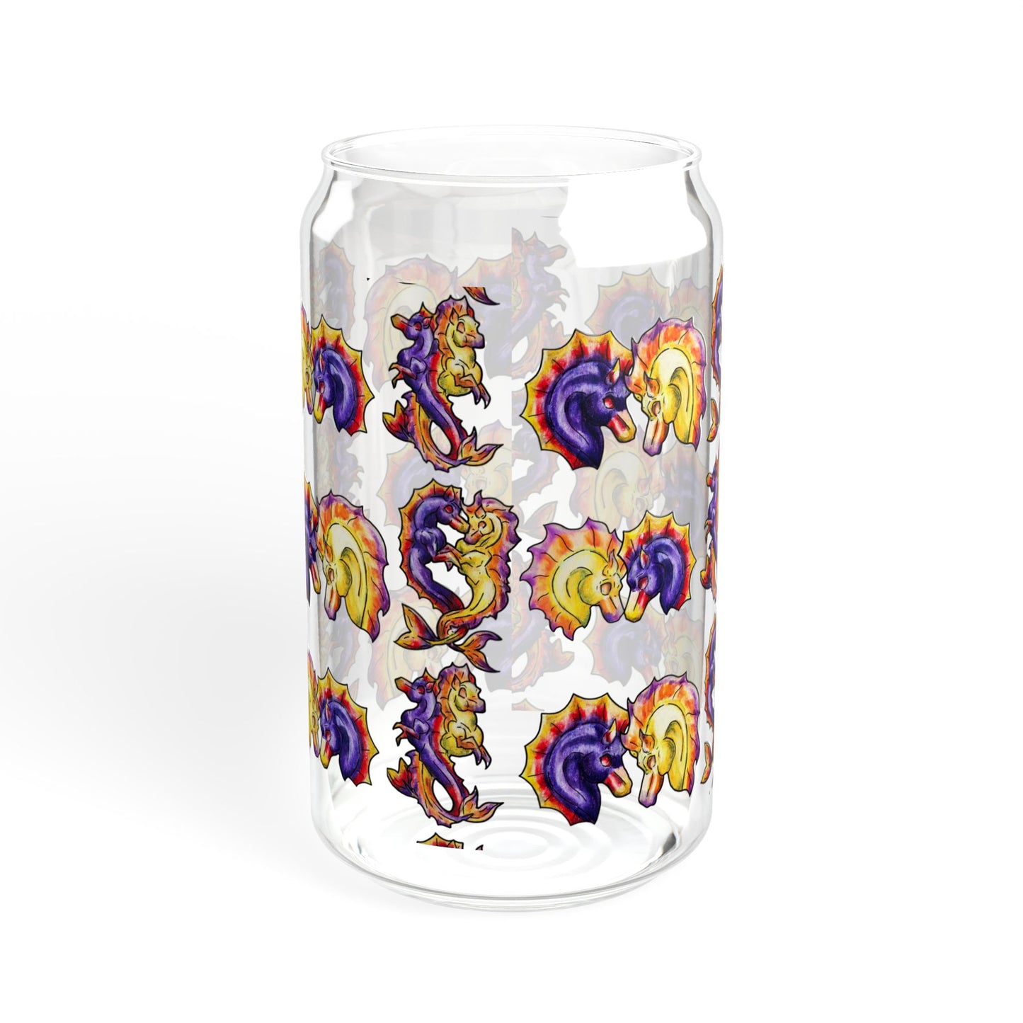Chibi Dual Hippocampus – Pattern- Dual Ocean Fantasy Art – Hippocampus Pair- Glass Tumbler 16oz