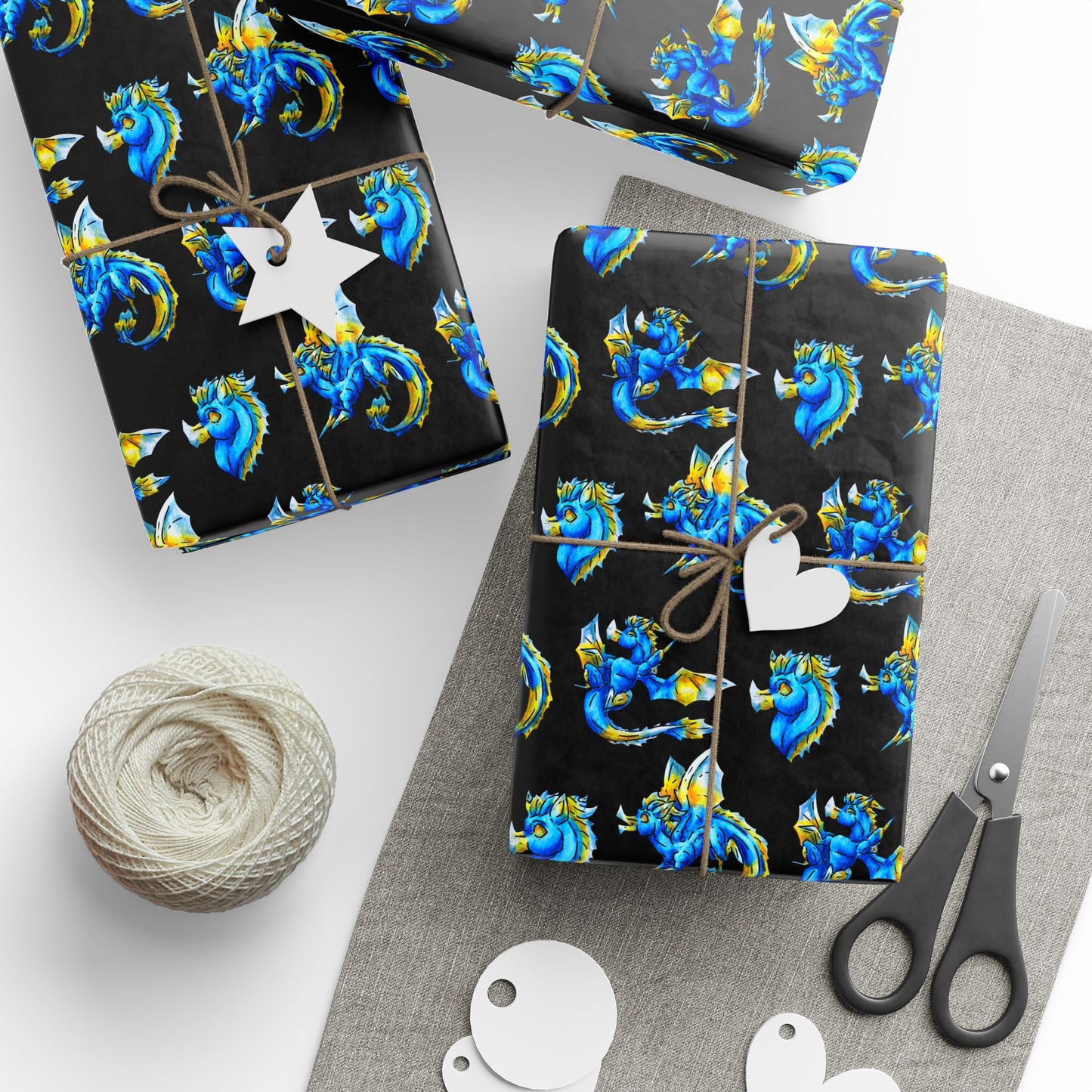 Chibi Summer Dragon- Pattern- Summer Fantasy- Sunlit Tide Dragon- Wrapping Paper