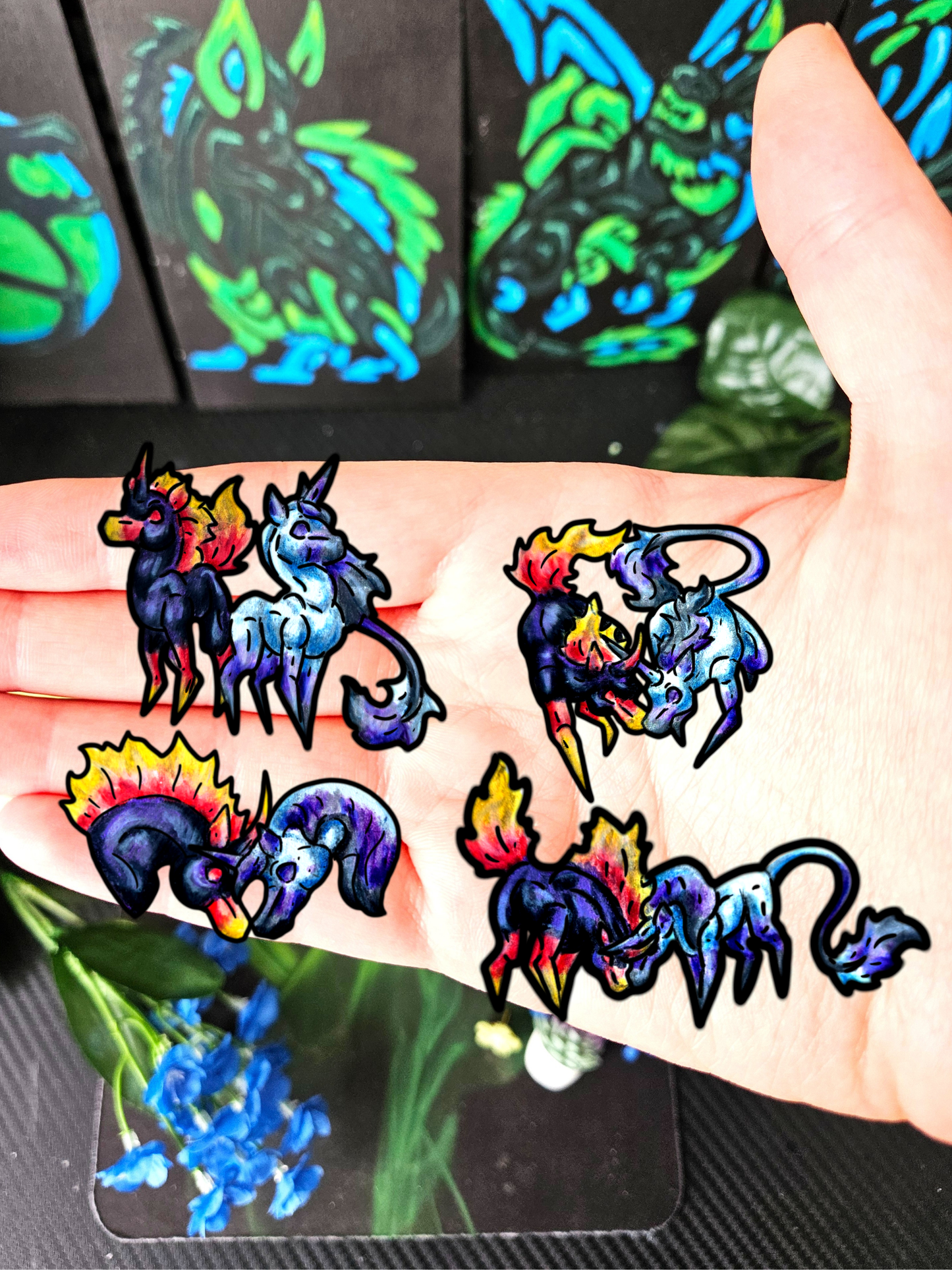 Chibi Unicorn & Nightmare 4pk Stickers