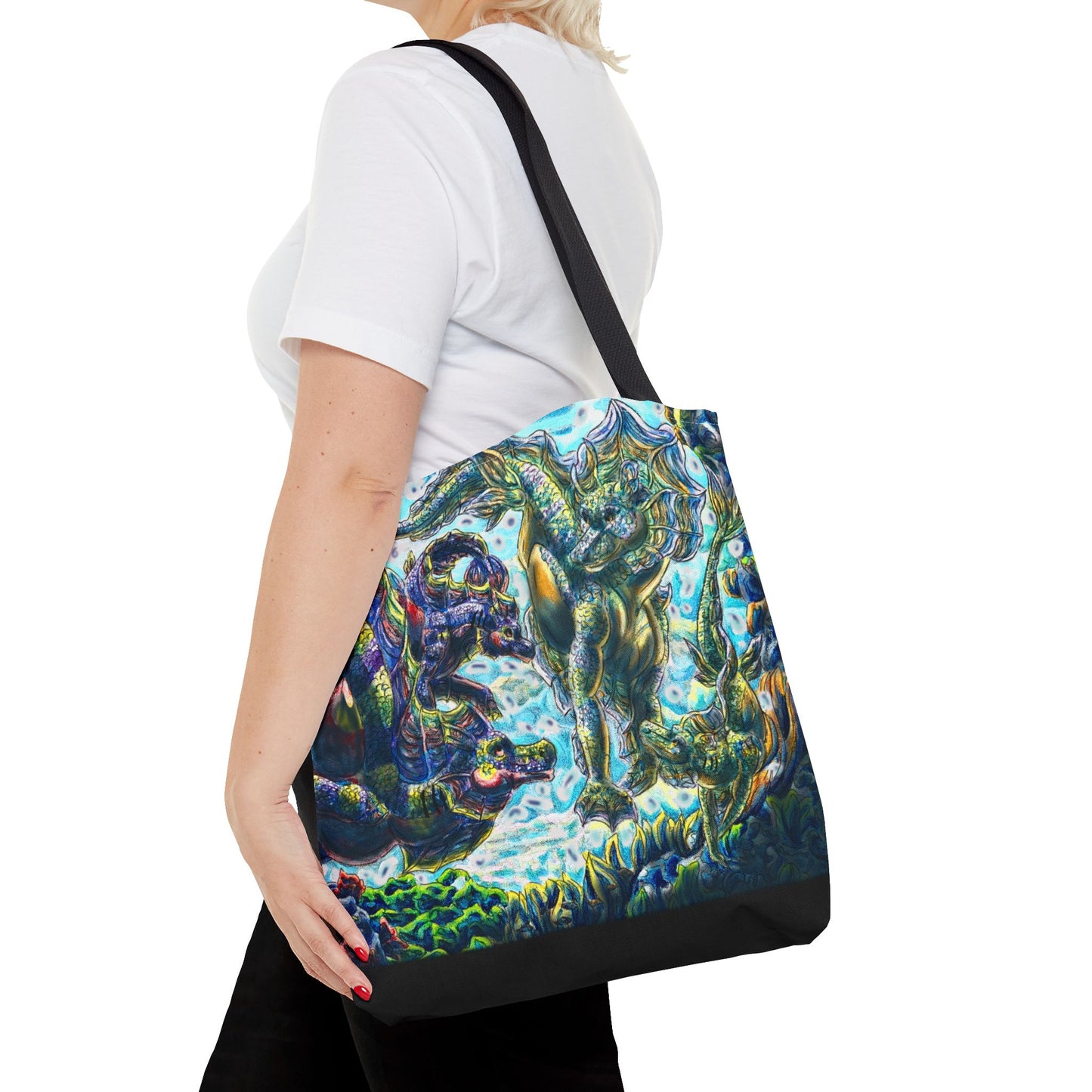 Dual Hippocampus – Dual Ocean Fantasy Art – Hippocampus Pair- Two-Toned Tote