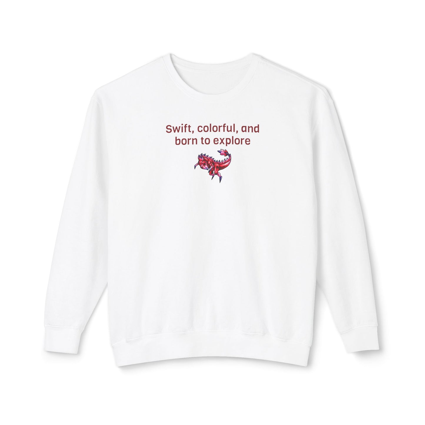 Chibi Mehr the Garudimimus- Swift & colorful- Feathered Dino- Prehistoric Dinosaur- Crewneck