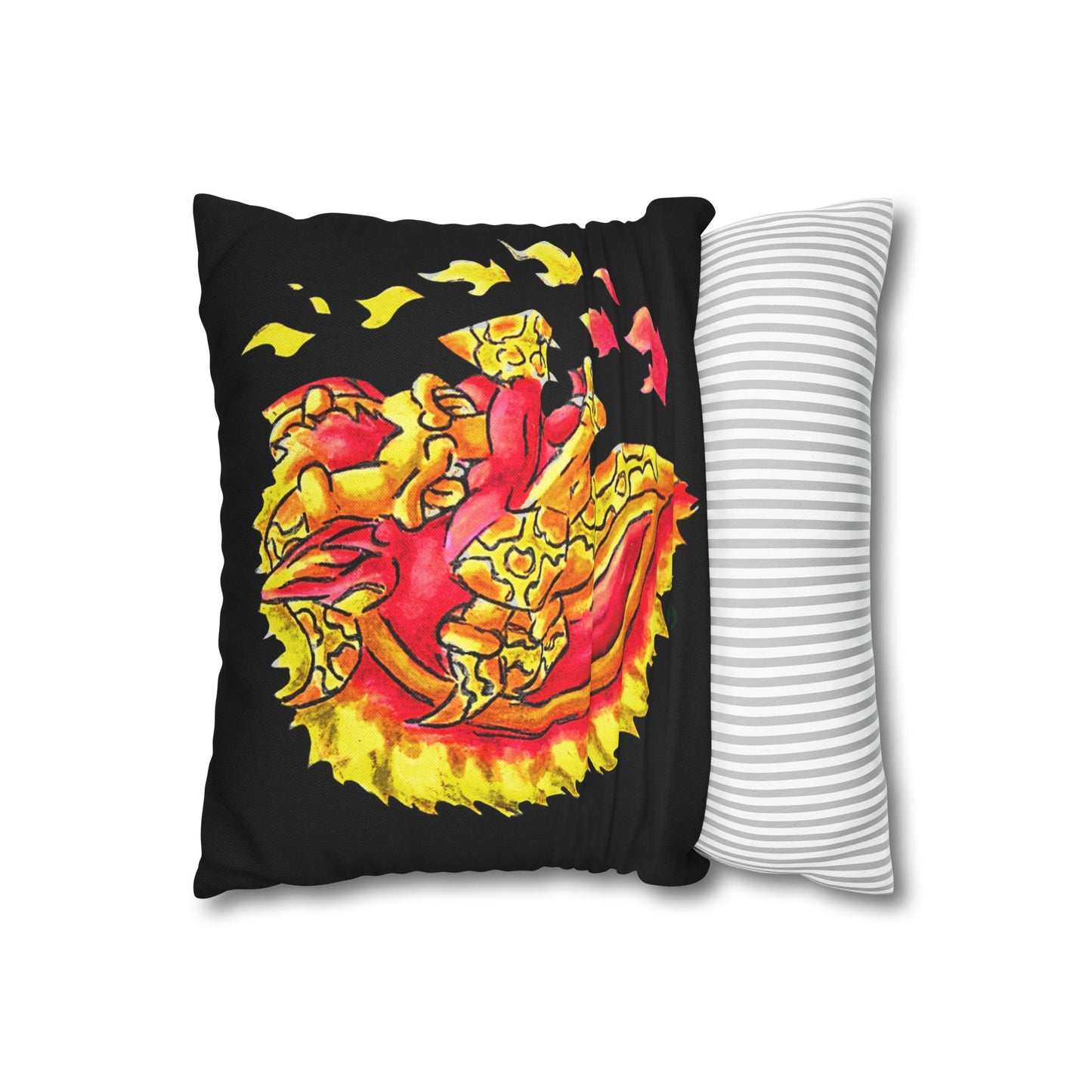 Fire Dragon Head Spun Polyester Square Pillowcase