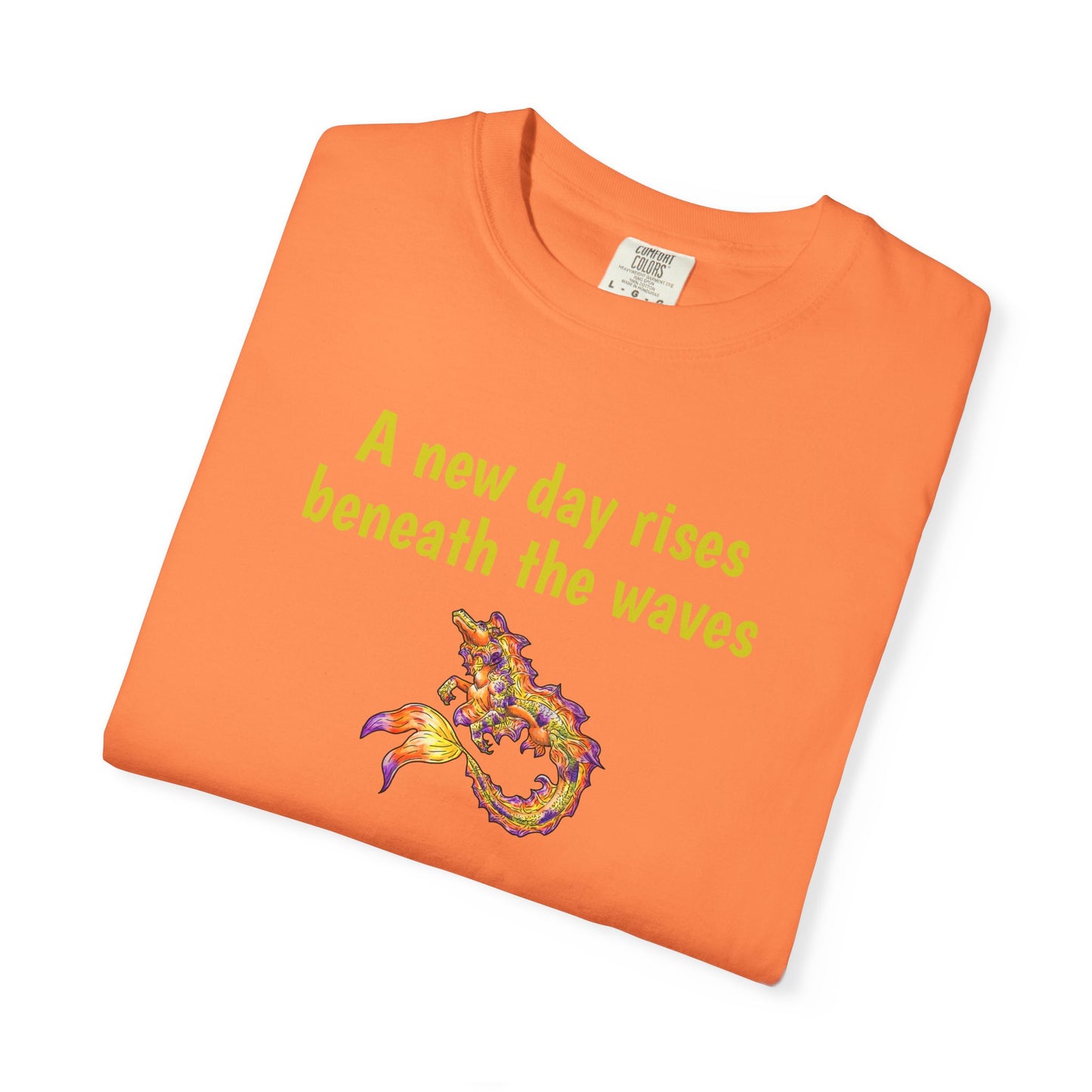 Sunrise Hippocampus – New Day- Golden Ocean Fantasy Art – Warm Fantasy Sea Creature Art- T-Shirt