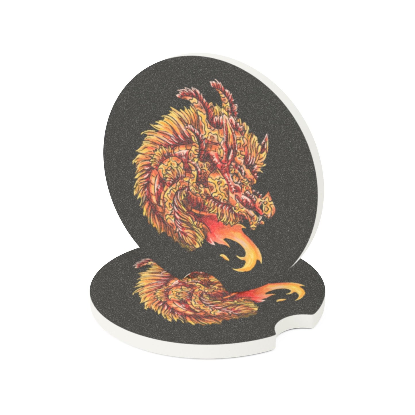 Fire Dragon Head Soapstone Car Coaster 2 PC