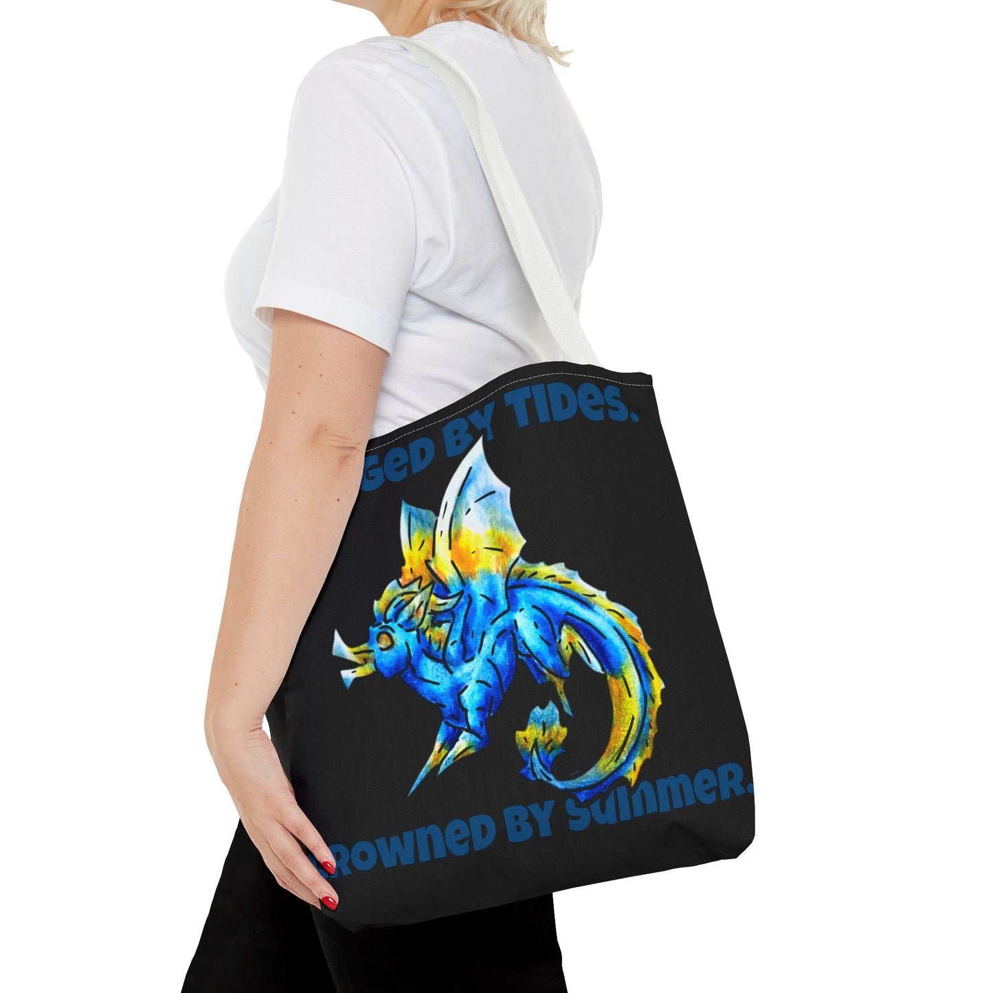 Chibi Summer Dragon- Summer Fantasy- Sunlit Tide Dragon- Double-Sided Tote Bag