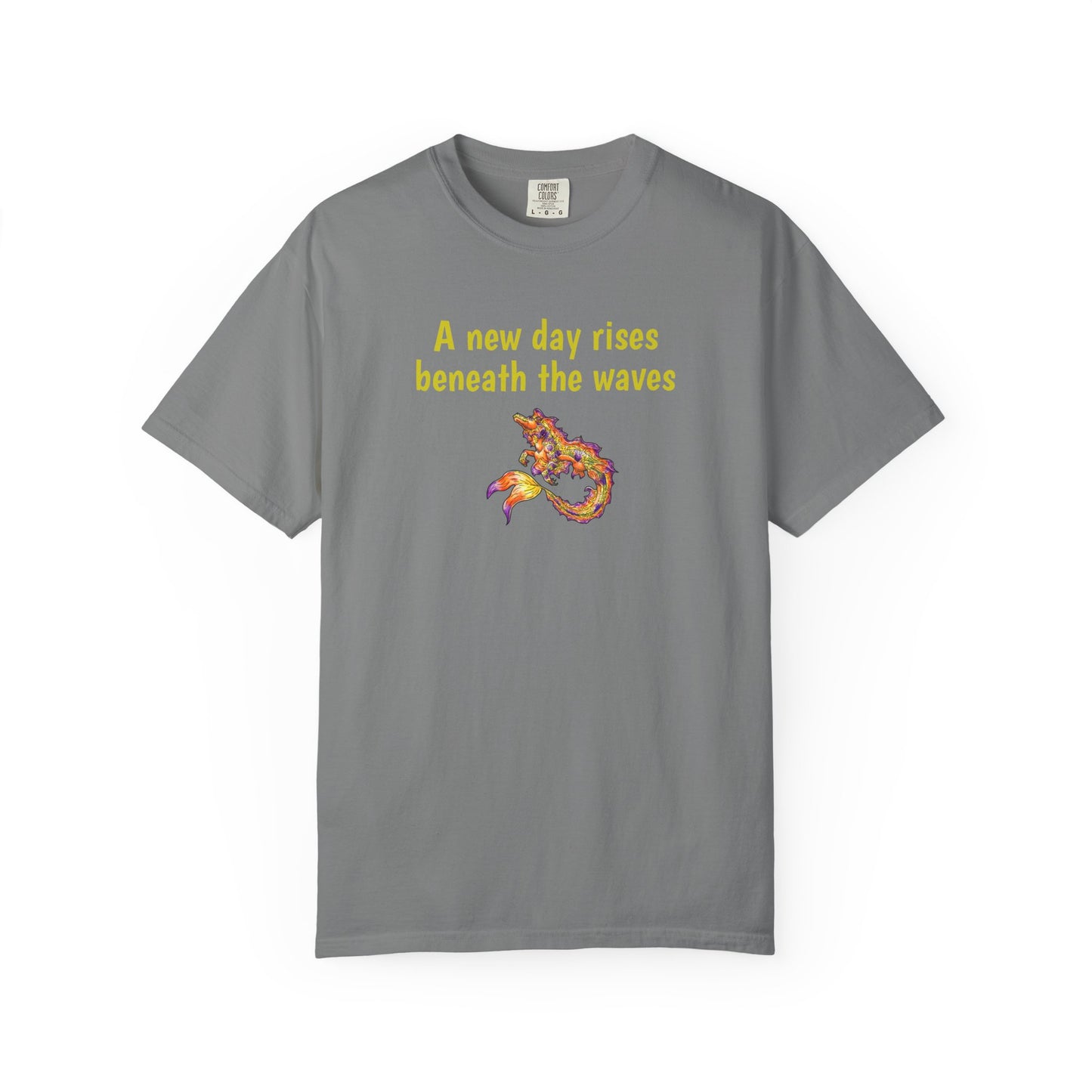 Sunrise Hippocampus – New Day- Golden Ocean Fantasy Art – Warm Fantasy Sea Creature Art- T-Shirt