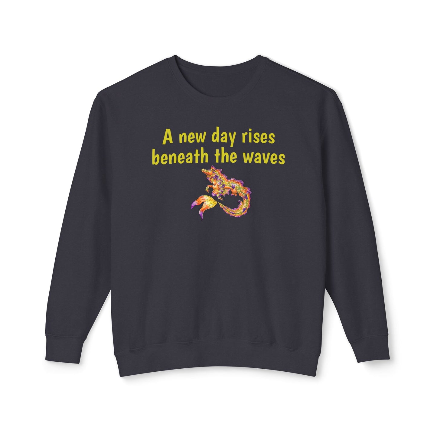 Sunrise Hippocampus – New Day- Golden Ocean Fantasy Art – Warm Fantasy Sea Creature Art- Unisex Crewneck