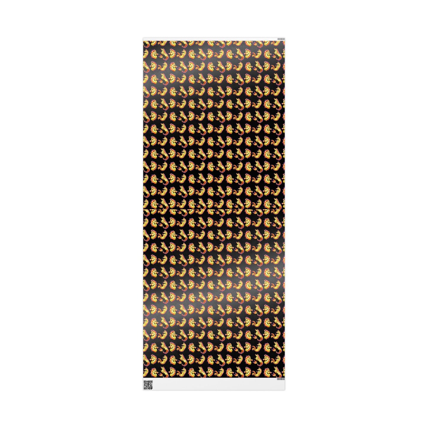 Chibi Sunrise Hippocampus Pattern- Golden Ocean Fantasy Art – Warm Fantasy Sea Creature Art- Wrapping Paper
