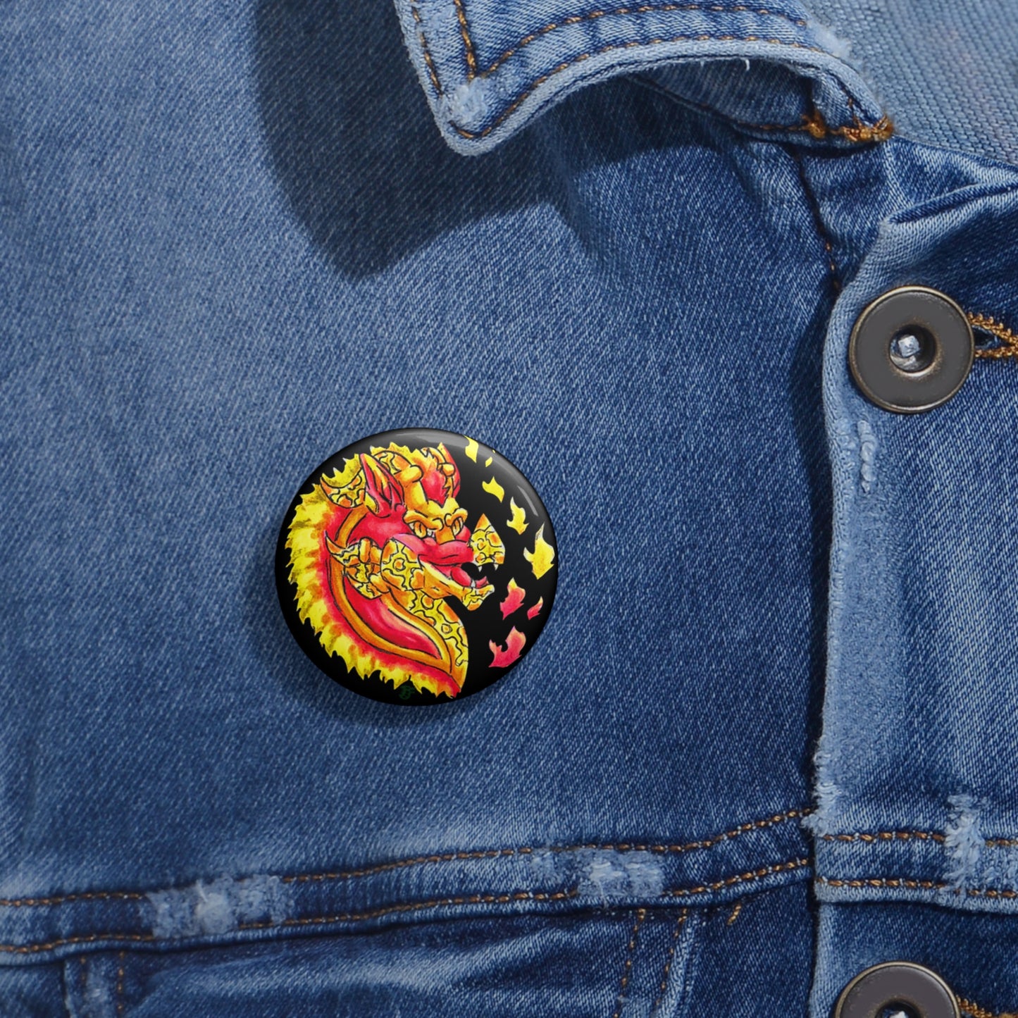 Cutesy Fire Dragon Head Custom Pin Buttons