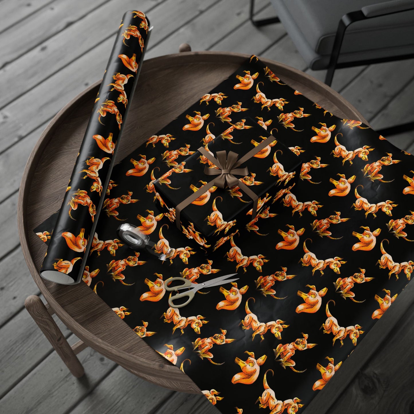 Caenin Pattern- Chibi Orange Dog – Warm Fantasy Dog Art – Pattern Gift Wrap Sheets