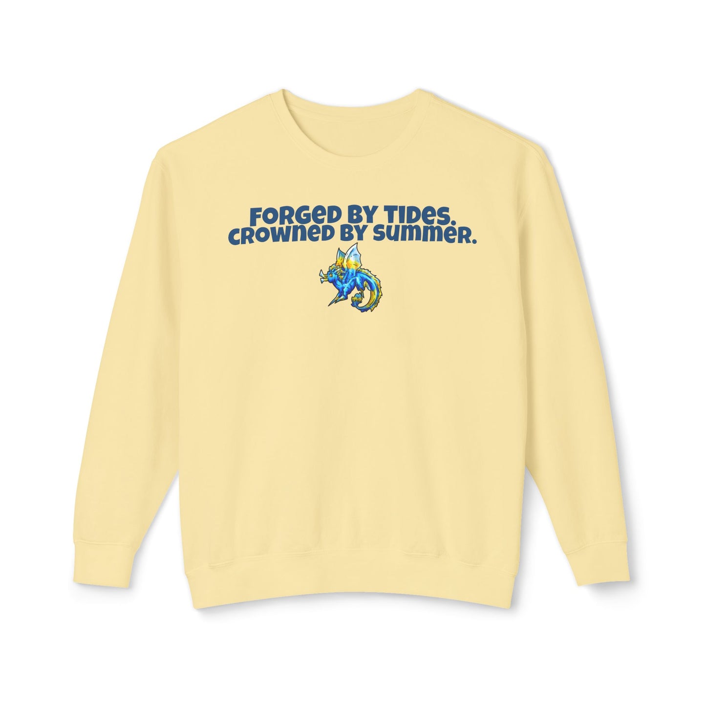 Chibi Summer Dragon- Forged & Crowned- Summer Fantasy- Sunlit Tide Dragon- Crewneck