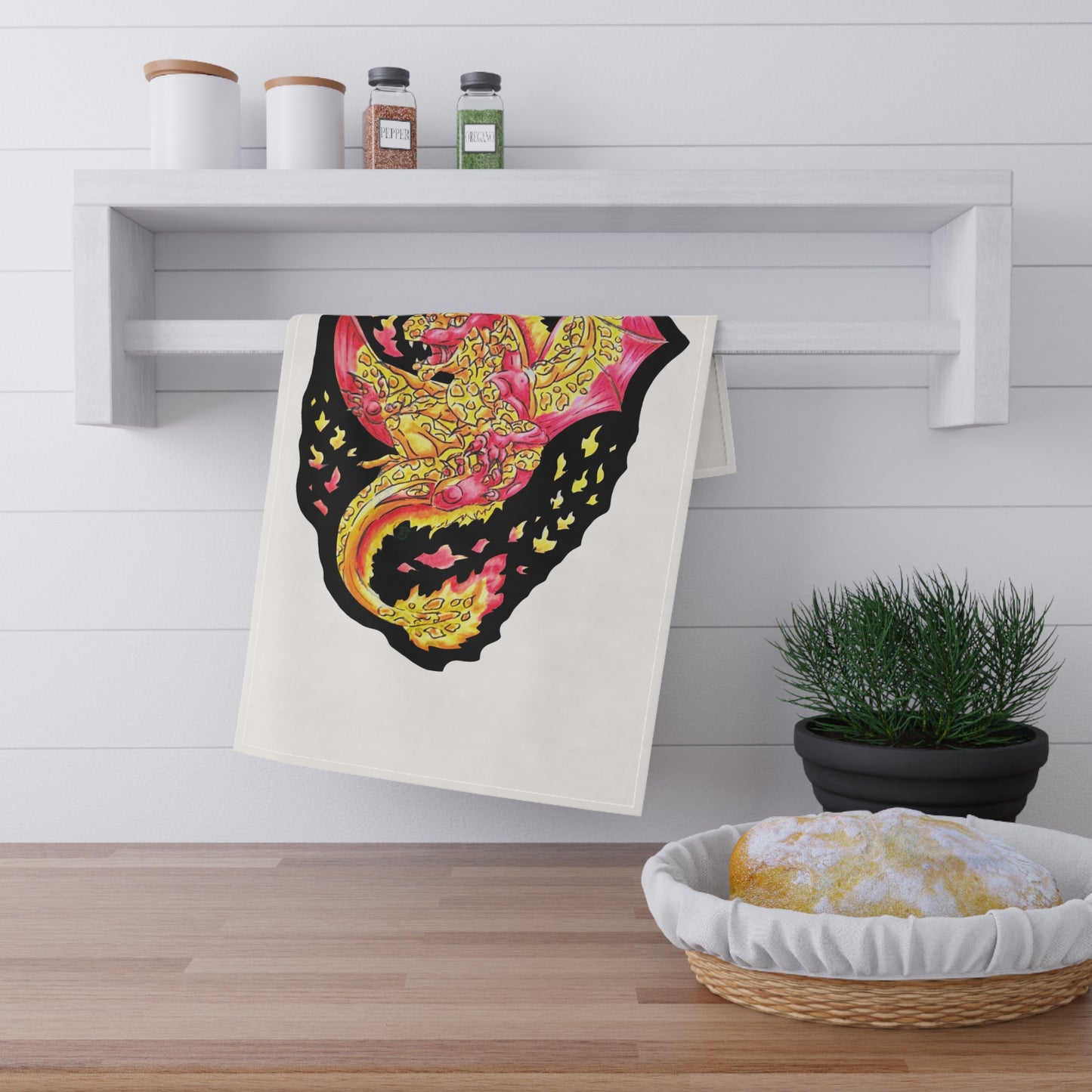 Cutesy Fire Dragon Float Tea Towels (cotton, poly)