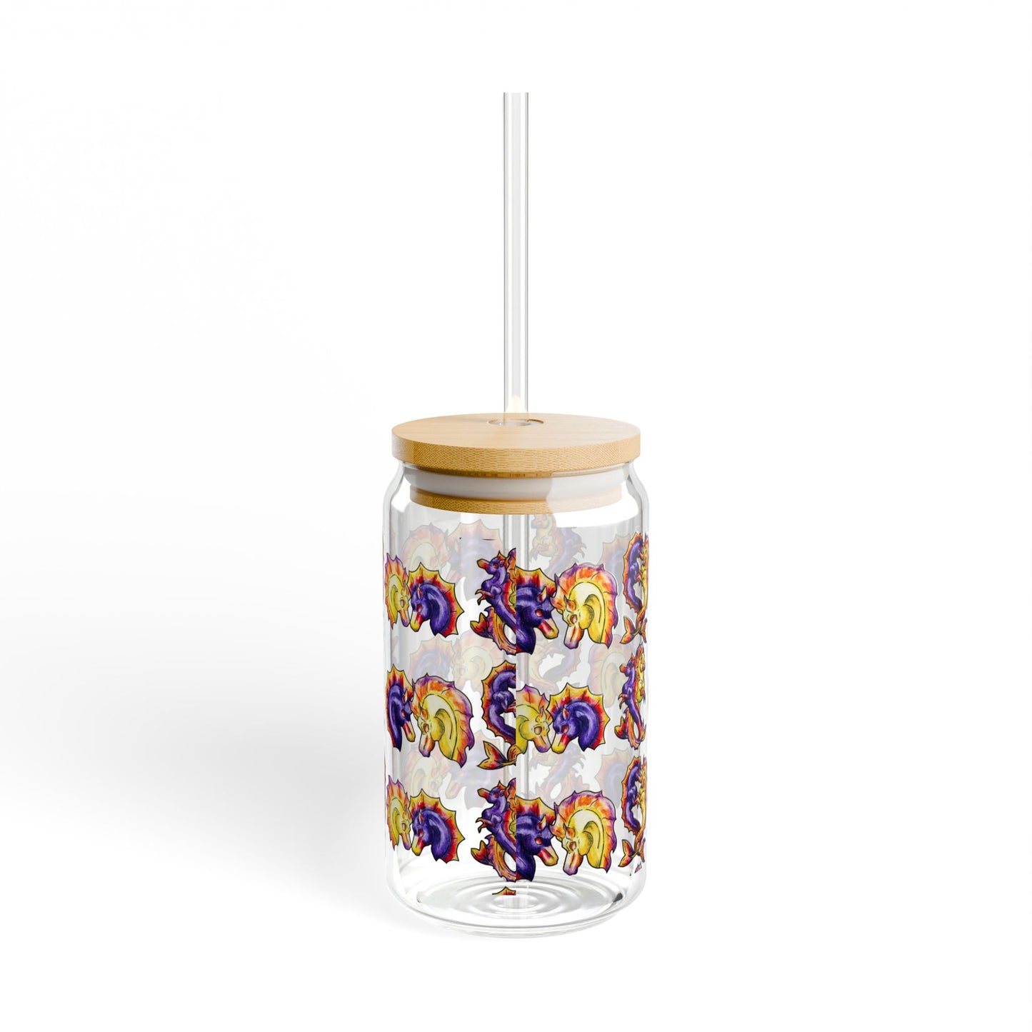Chibi Dual Hippocampus – Pattern- Dual Ocean Fantasy Art – Hippocampus Pair- Glass Tumbler 16oz