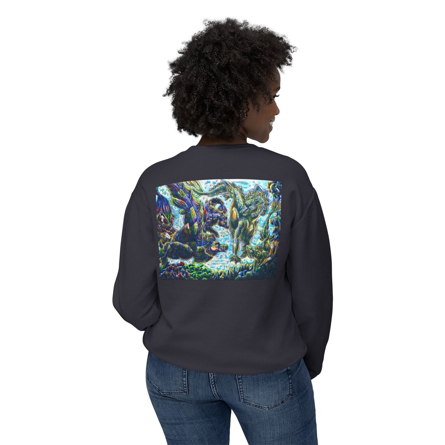 Dual Hippocampus – Dual Ocean Fantasy Art – Hippocampus Pair- Unisex Crewneck