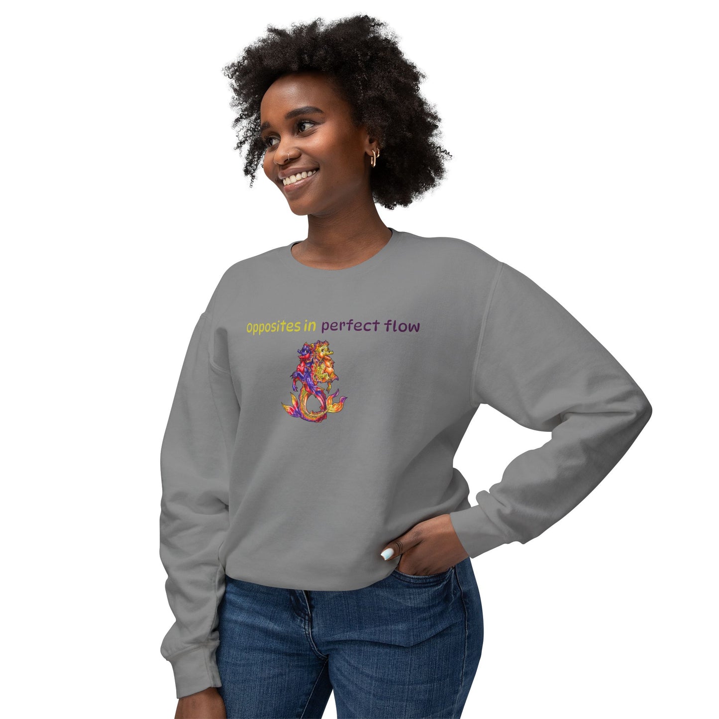 Baby Dual Hippocampus – Opposite Flow-Dual Ocean Fantasy Art – Hippocampus Pair- Unisex Crewneck