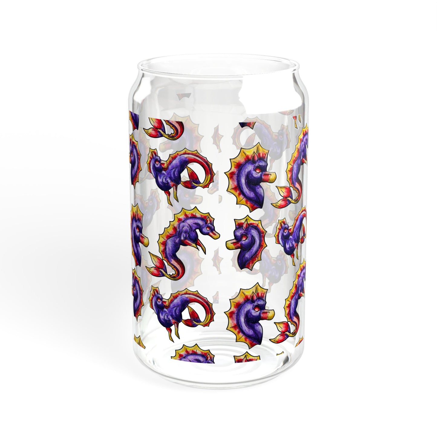 Chibi Sunset Hippocampus- Pattern- Marine Fantasy Illustration- Fantasy Ocean Art- Glass Tumbler, 16oz