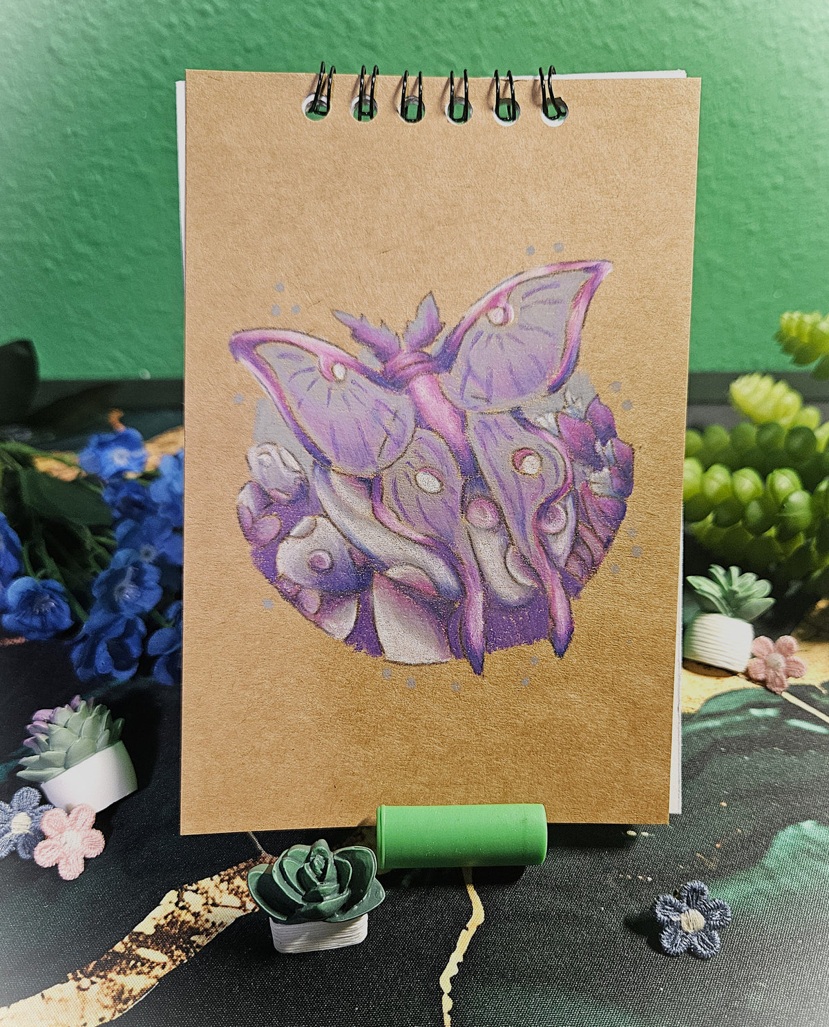 Small Handmade Sketchbook- Notebooks-Pocketbooks- Luna Moth