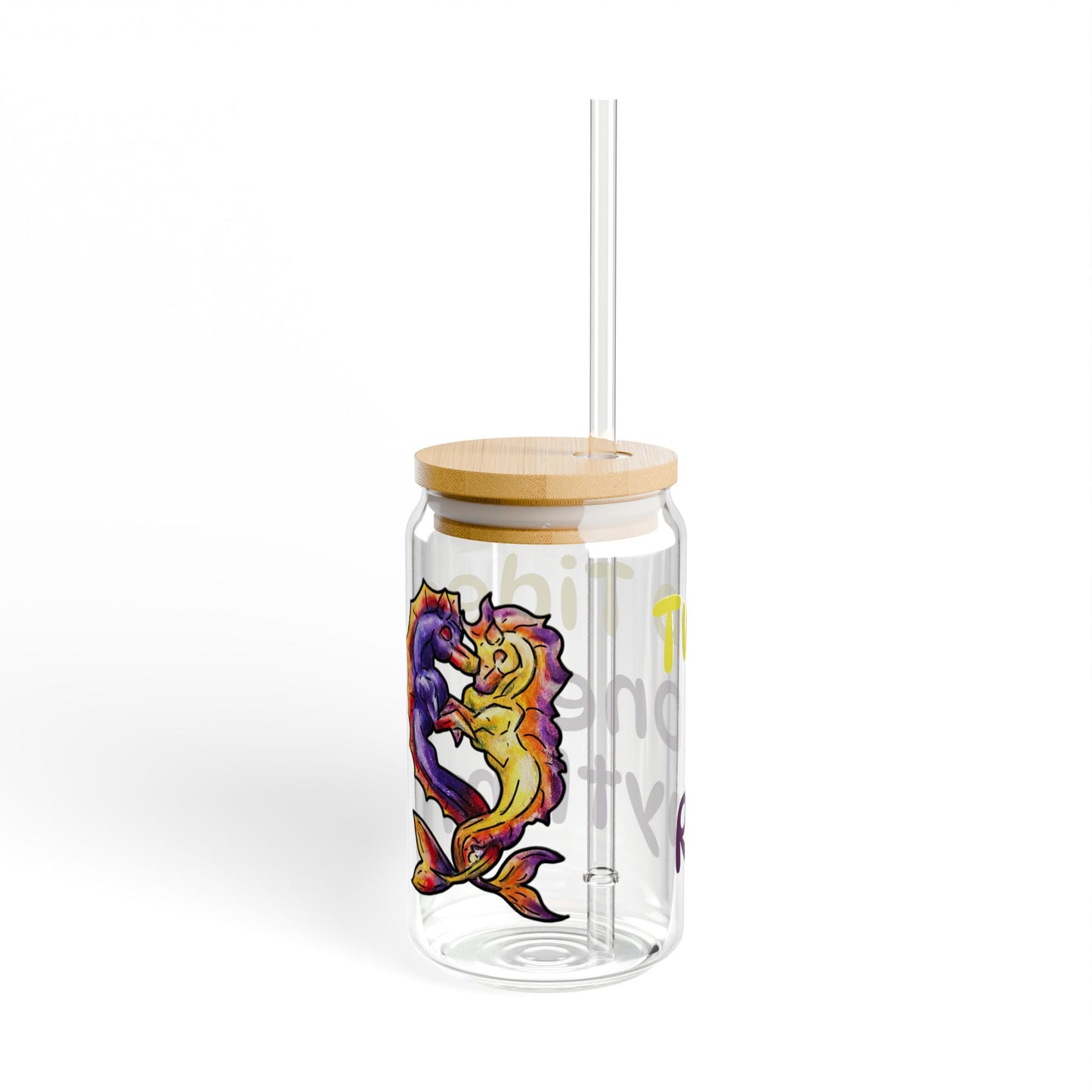 Dual Hippocampus – Two Rhythms- Dual Ocean Fantasy Art – Hippocampus Pair- Glass Tumbler 16oz