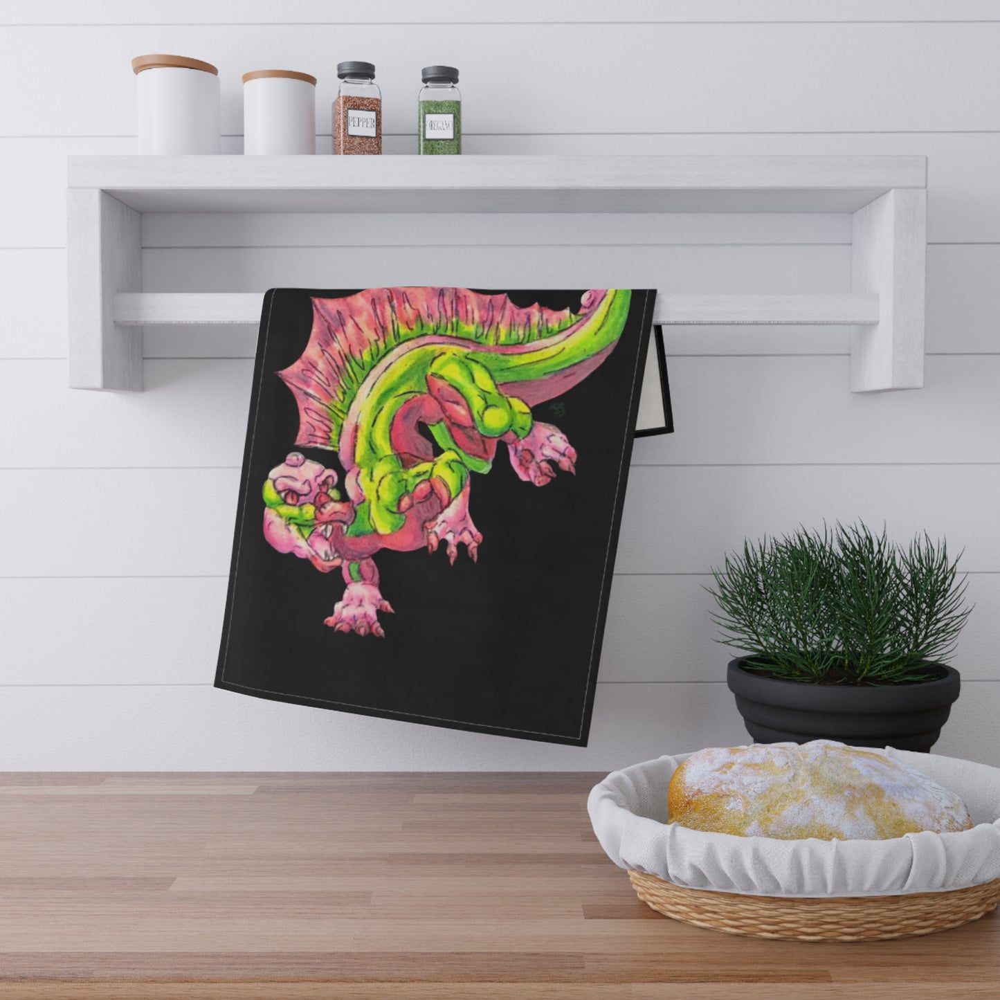 Cutesy Dimetrodon Jump Tea Towels (cotton, poly)