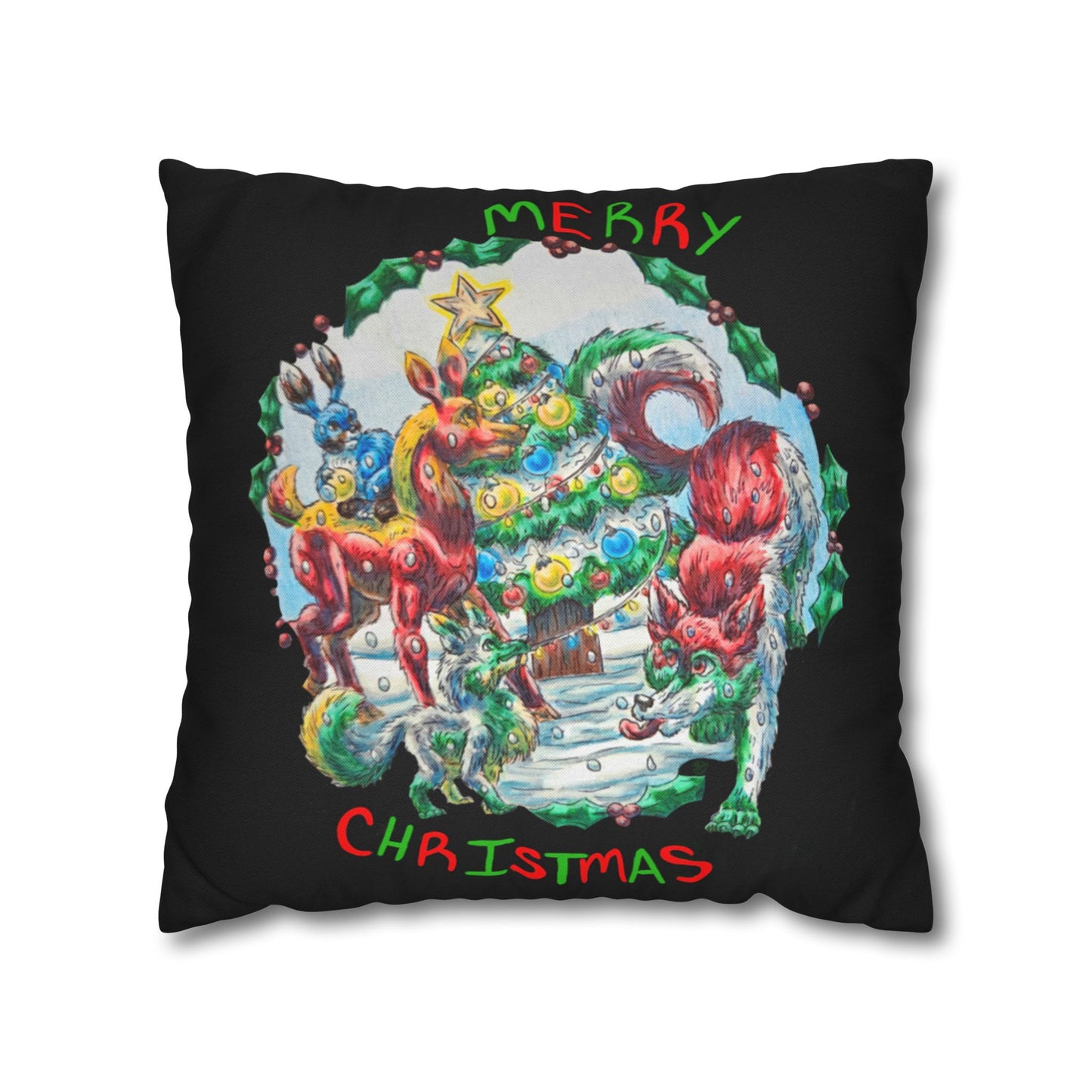 Christmas Group Spun Polyester Square Pillowcase