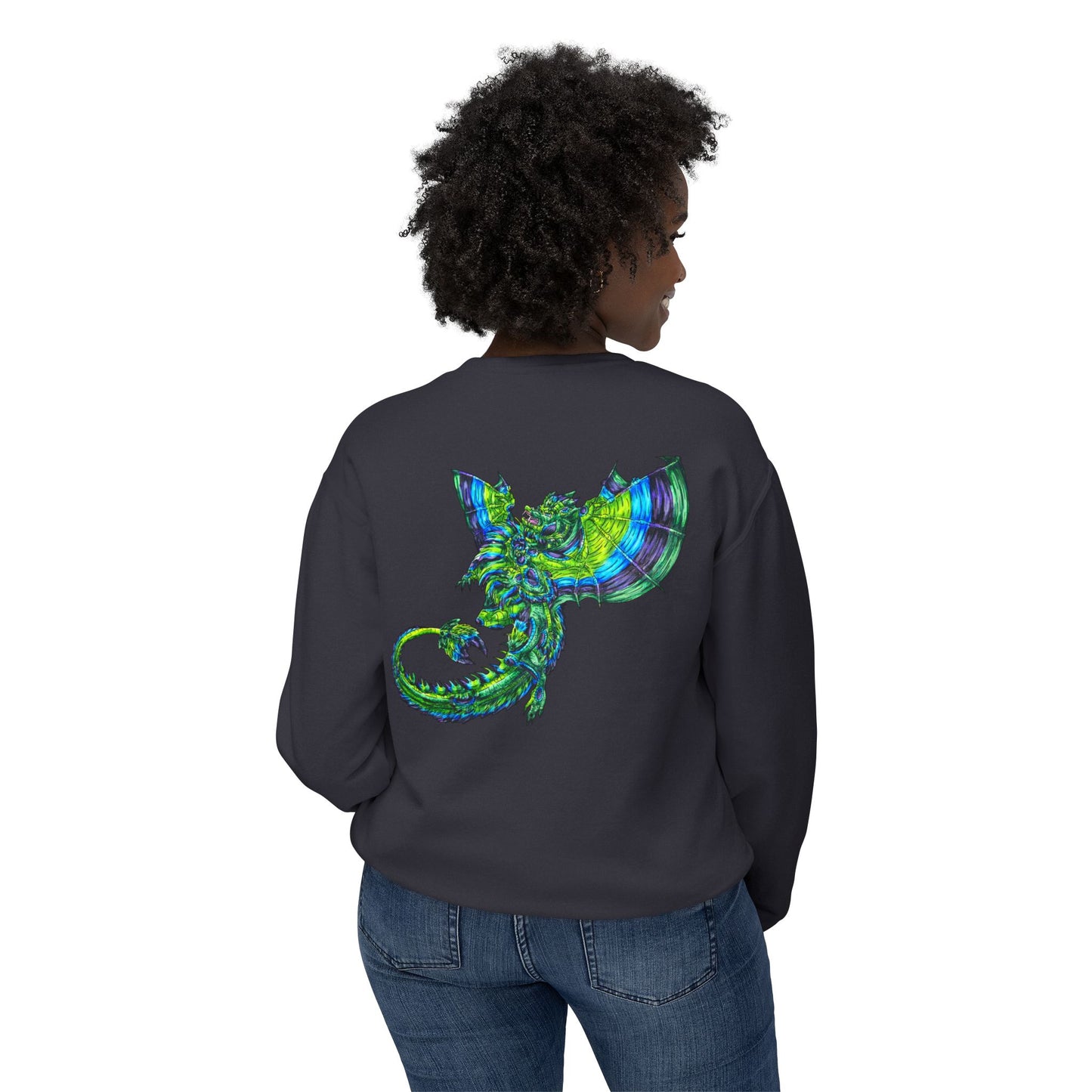 Arlith- Emerald Dragon – Aggressive Green Fantasy Dragon Art – Warning: Grumpy & Aggressive Crewneck – Mythical Creature– Dragon Lover Gift Unisex Crewneck