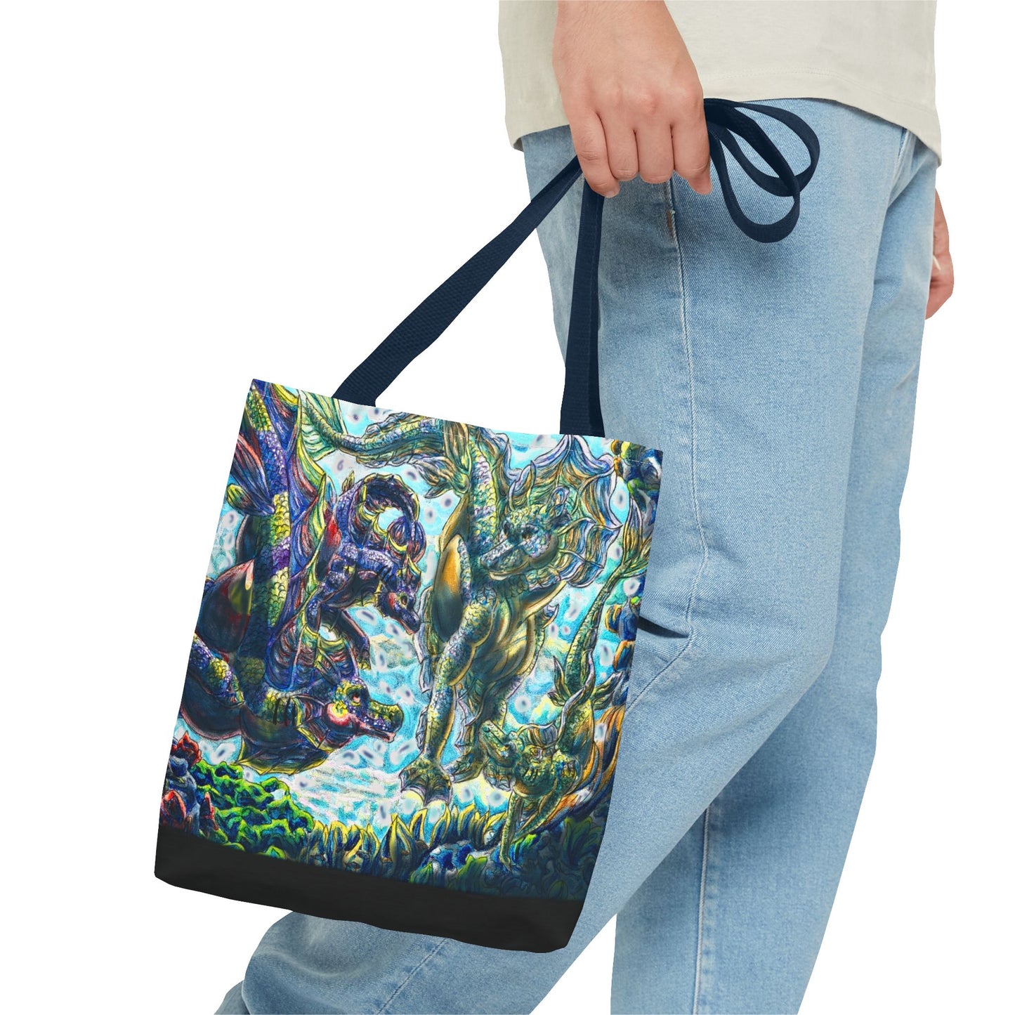 Dual Hippocampus – Dual Ocean Fantasy Art – Hippocampus Pair- Two-Toned Tote