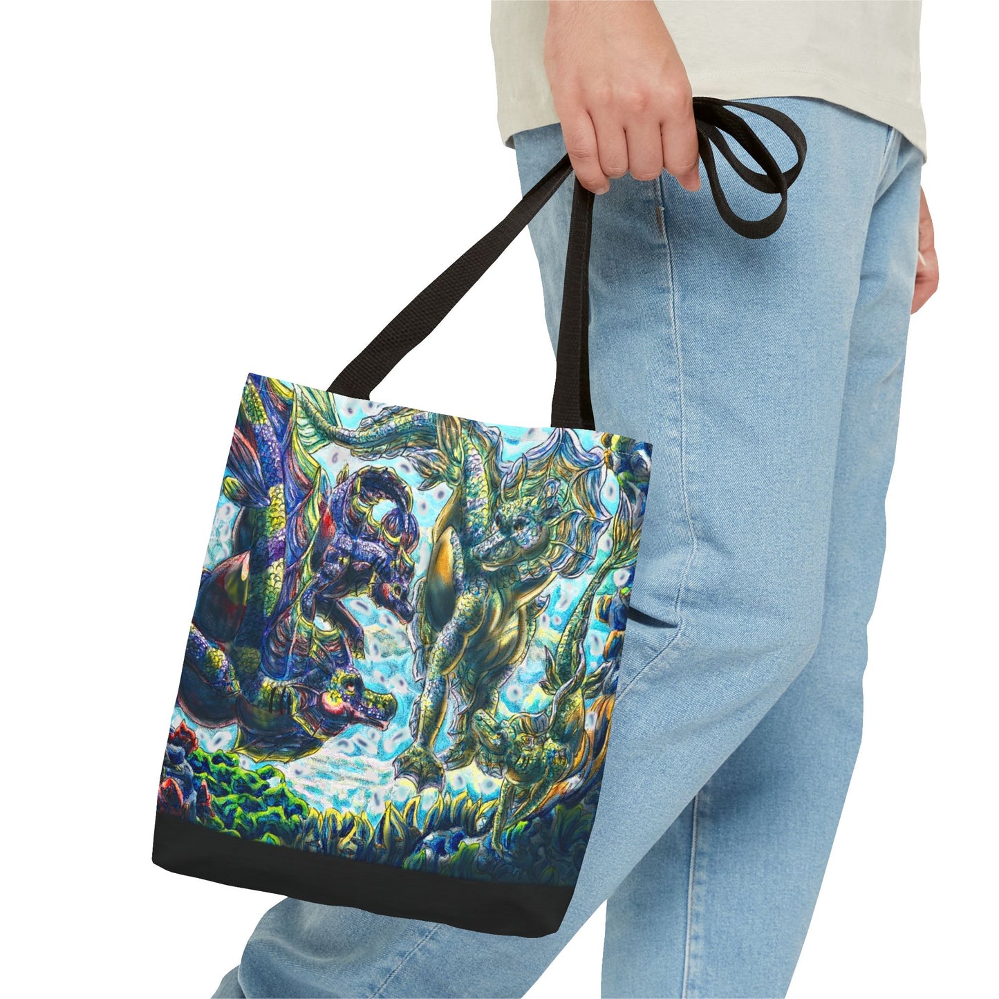 Dual Hippocampus – Dual Ocean Fantasy Art – Hippocampus Pair- Two-Toned Tote