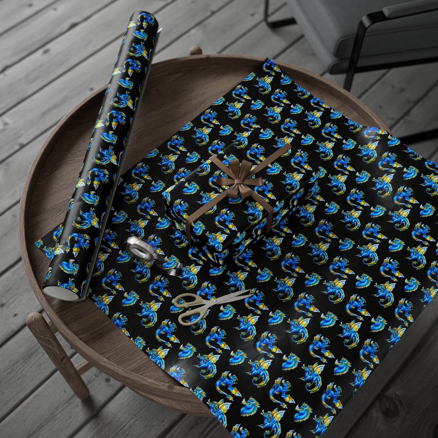 Chibi Summer Dragon- Pattern- Summer Fantasy- Sunlit Tide Dragon- Wrapping Paper