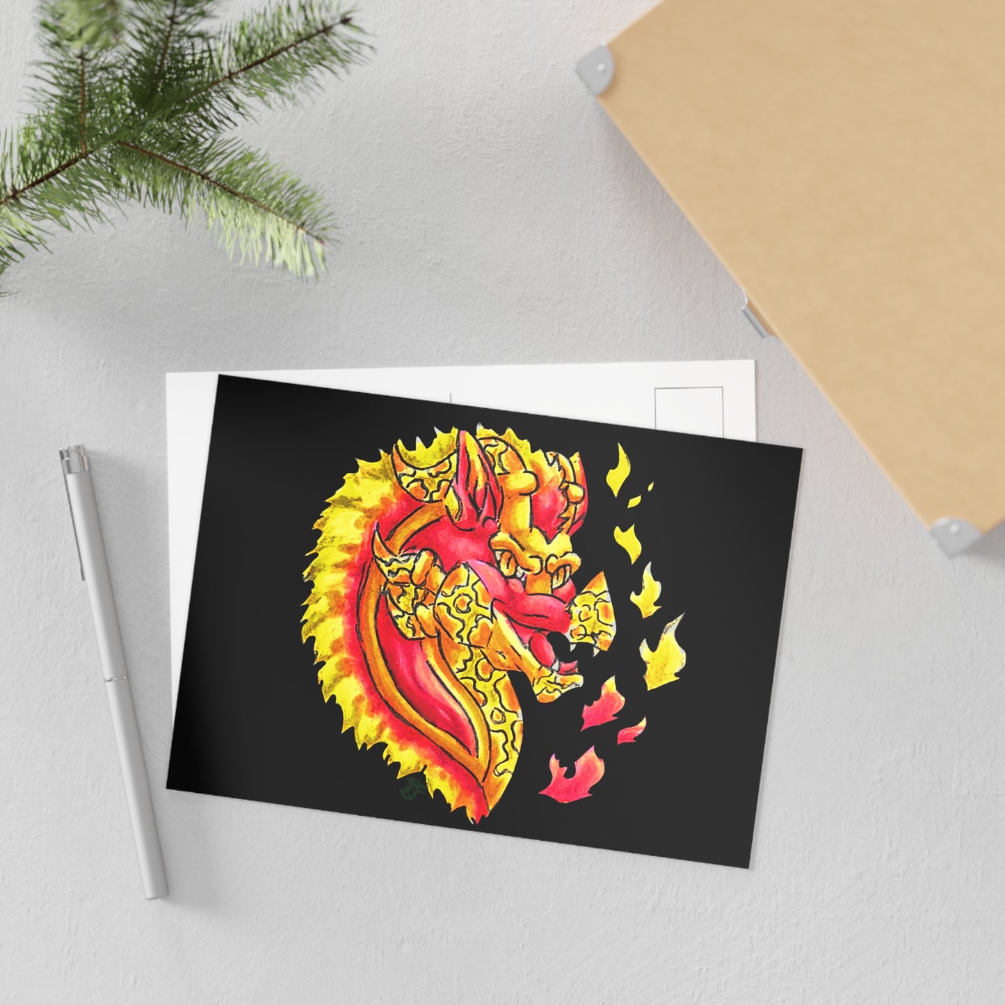 Cutesy Fire Dragon Head of Fine Art Postcards