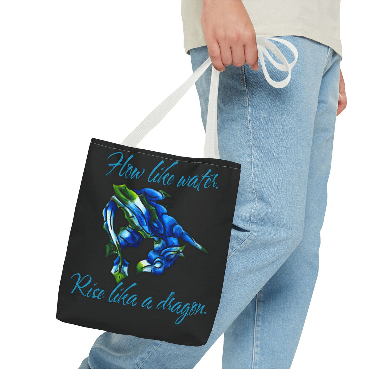 Chibi Water Dragon Art- Elemental- Aquatic Fantasy Creature- Two-Toned Tote Bag