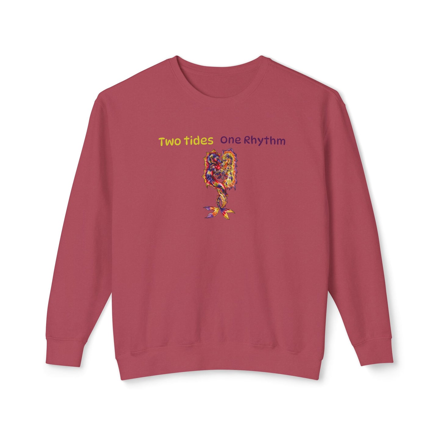 Dual Hippocampus – Two Rhythms- Dual Ocean Fantasy Art – Hippocampus Pair- Unisex Crewneck