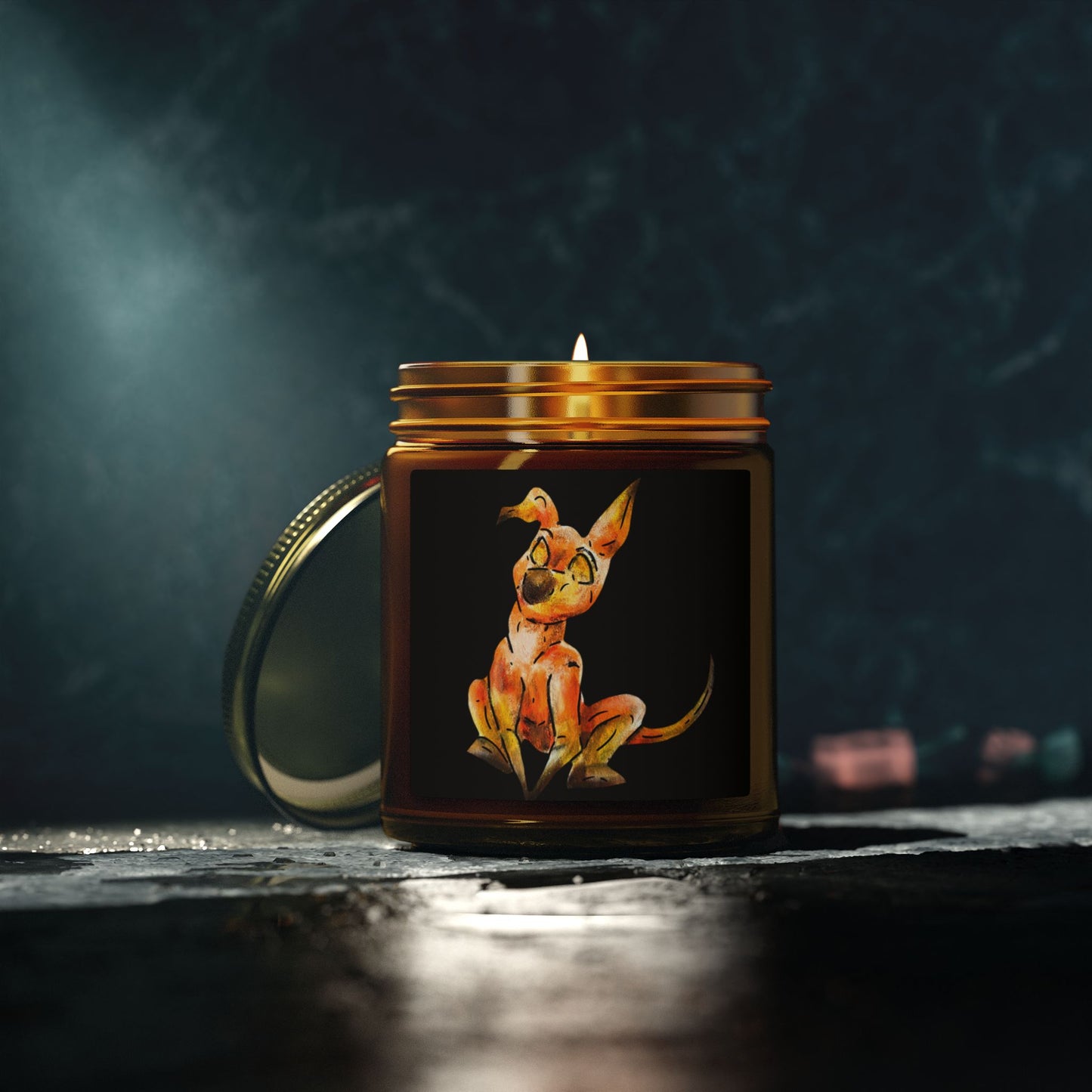 Caenin- Chibi Orange Dog – Warm Fantasy Dog Art – Fantasy Creature Decor – Dog Lover Gift - Scented Candles