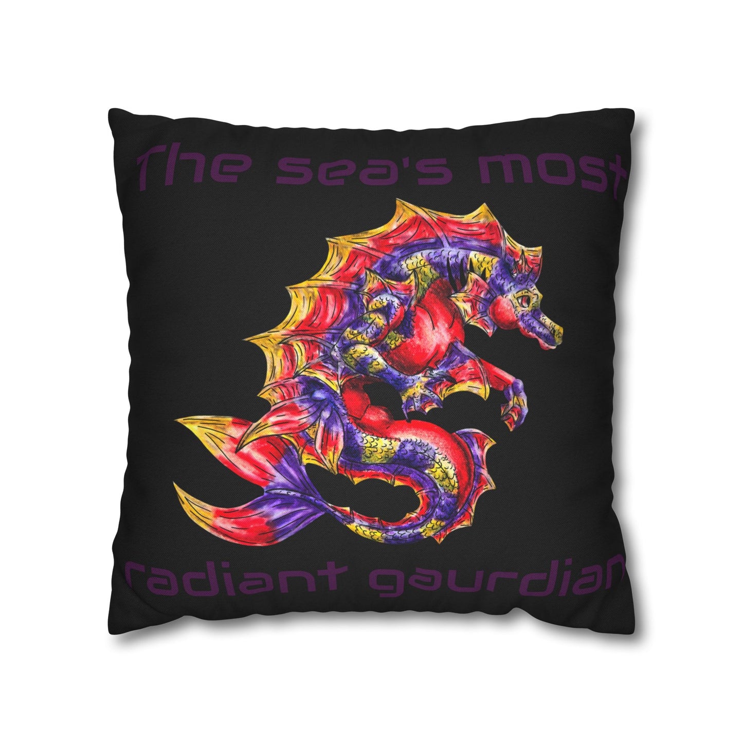 Sunset Hippocampus- Vibrant Ocean Fantasy Art- Marine Fantasy Illustration- Fantasy Ocean Art- Double-Sided Pillow Case